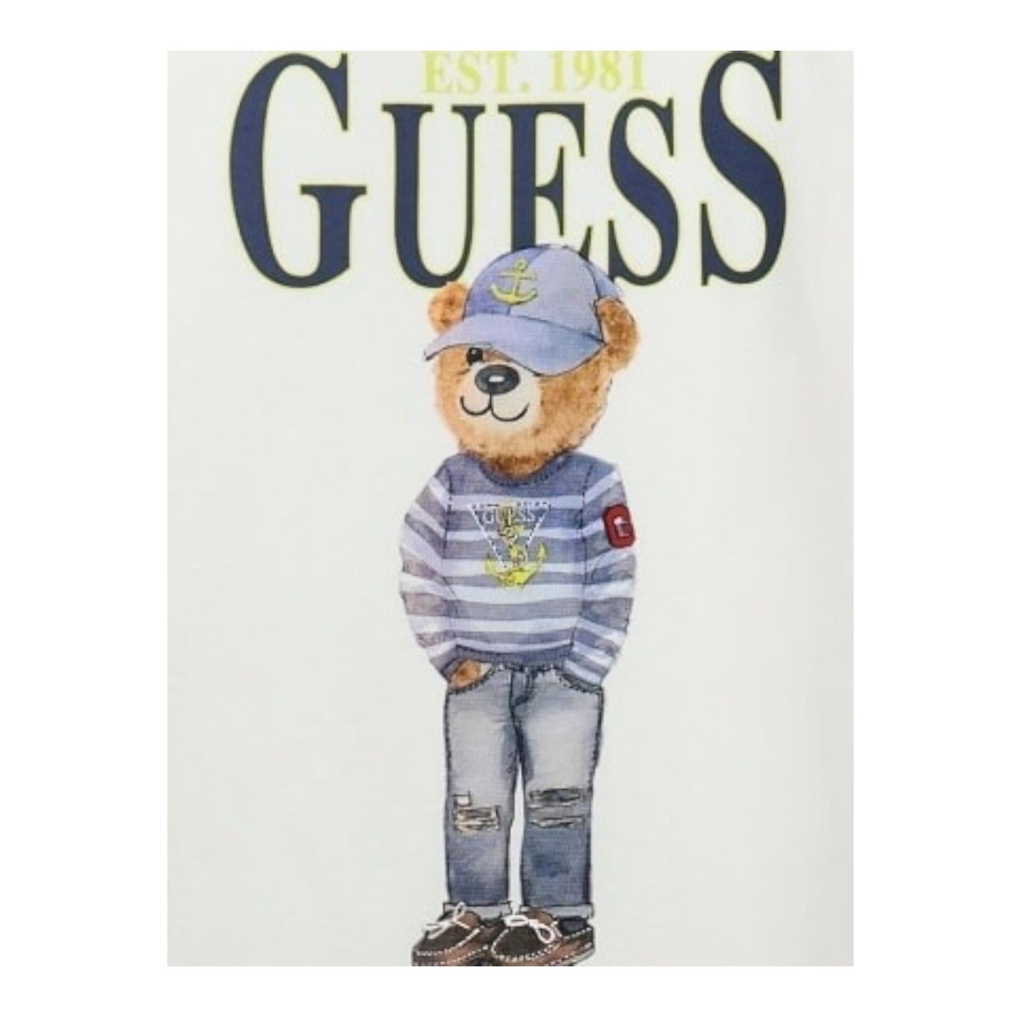 Guess T-Shirt Girocollo Tinta Unita con Stampa per Bambino L5RI17K8HM4 BIANCO GUESS 