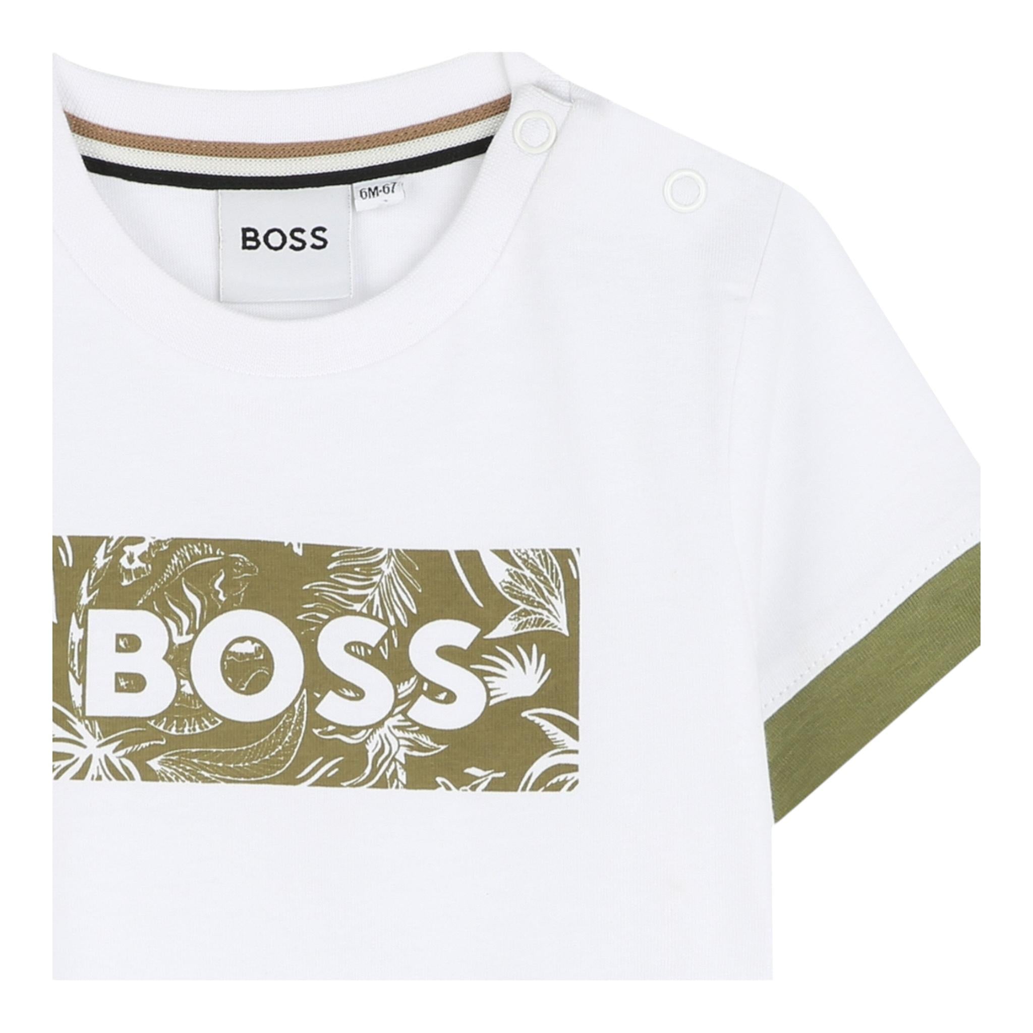 Boss T-Shirt Girocollo Tinta Unita con Stampa Logo per Neonato J52109 BIANCO BOSS 