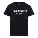 Balmain T-Shirt Girocollo Tinta Unita con Stampa per Bambino BT8P41X NERO BALMAIN 