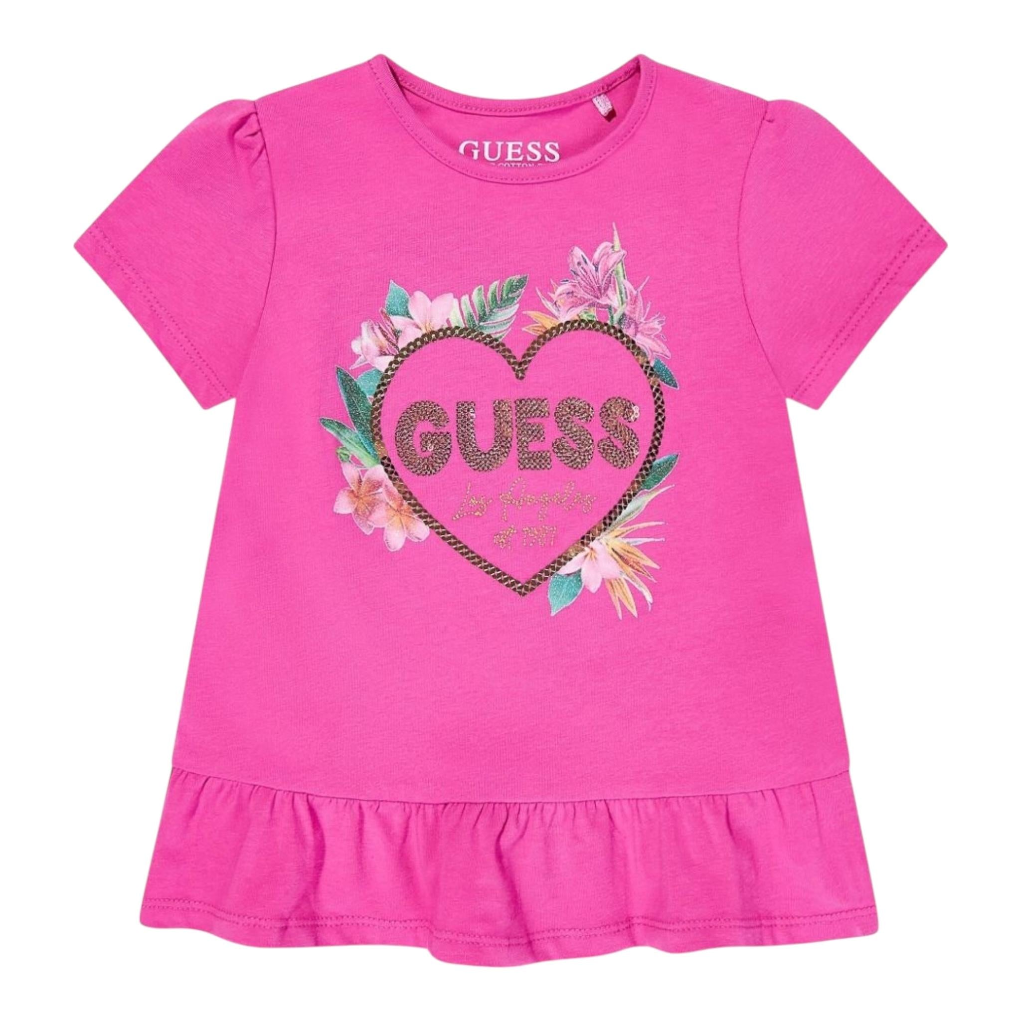 Guess T-Shirt Girocollo Tinta Unita con Logo per Neonata K5GI10K6YW4N FUXIA GUESS 
