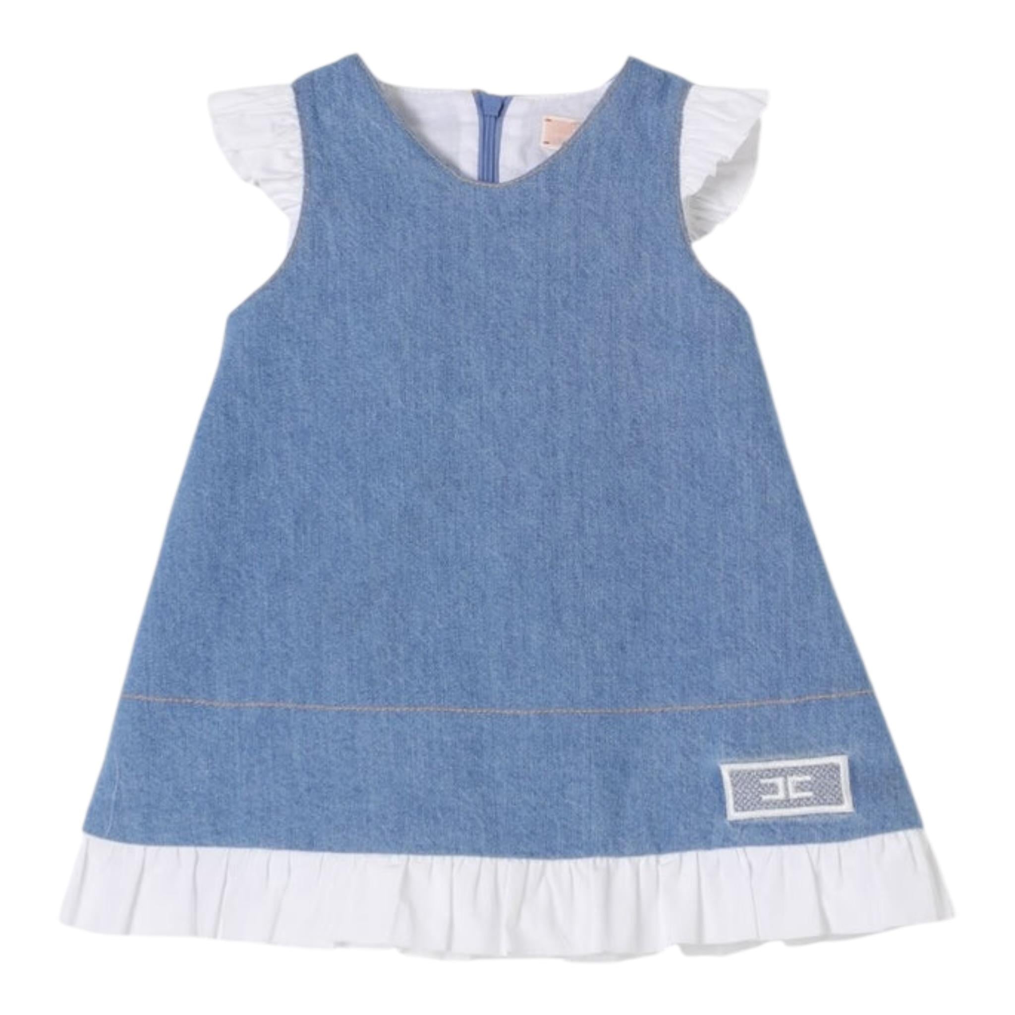 Elisabetta Franchi Abito In Denim Giromanica Tinta Unita per Bambina EGAB192X AZZURRO ELISABETTA FRANCHI 