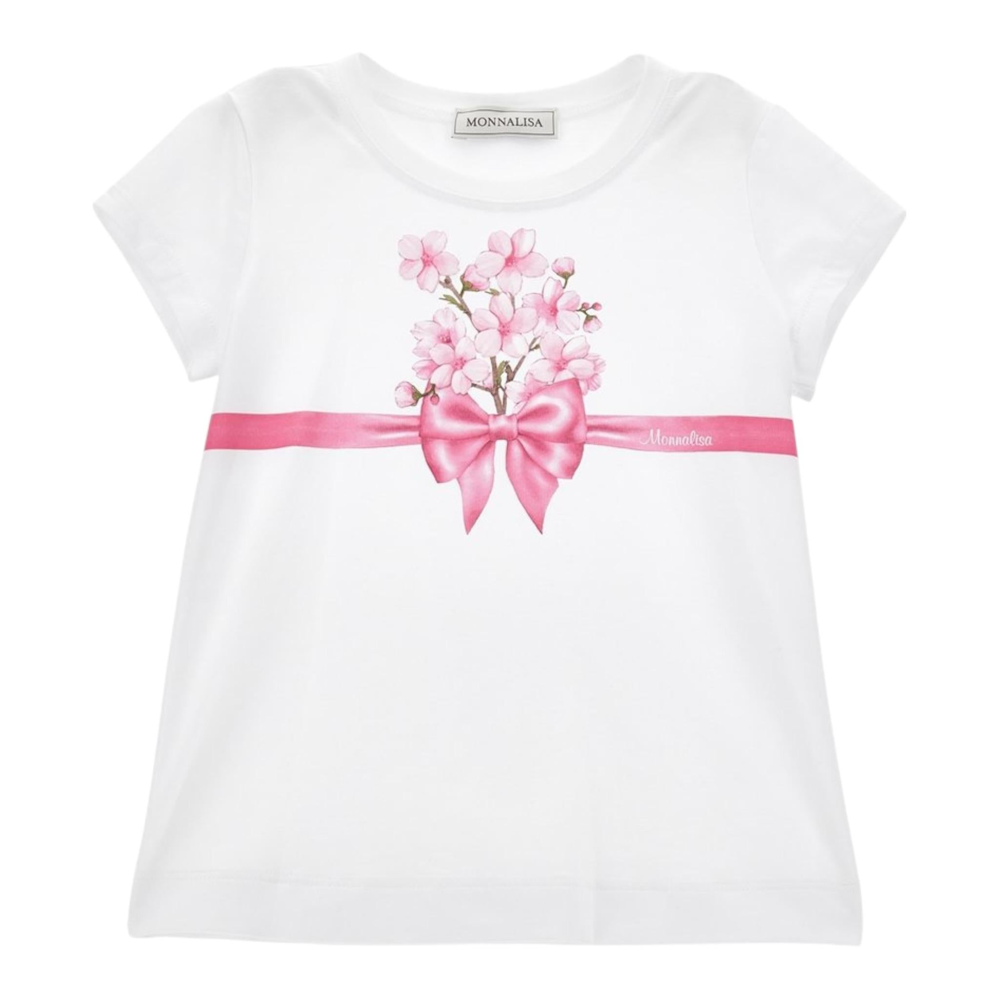 Monnalisa T-Shirt Girocollo Tinta Unita con Stampa per Bambina 11E609X BIANCO MONNALISA 