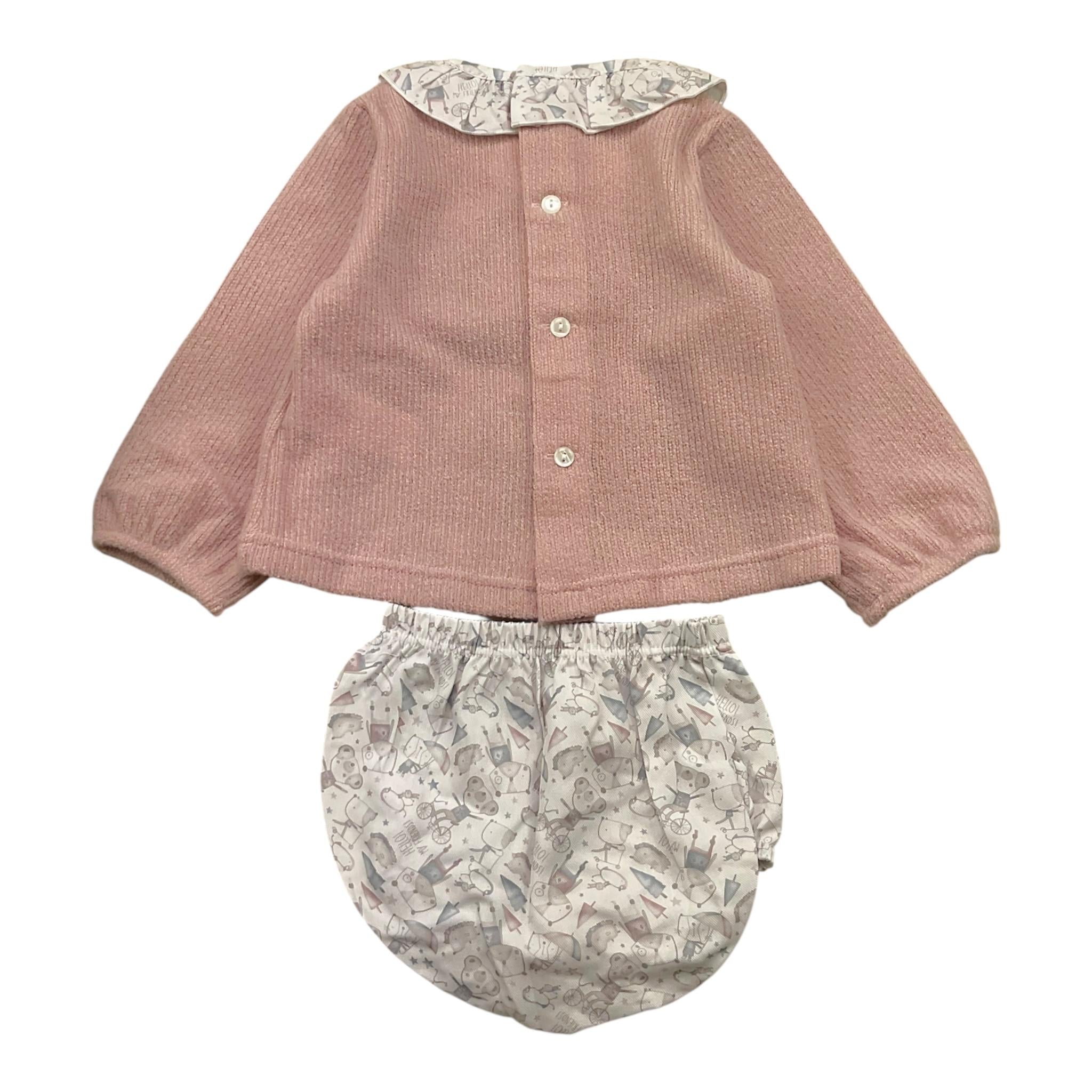 CALAMARO completo 2pz maglia-coulotte bicolore con colletto in contrasto Rosa per Neonata 11020 ROSA CALAMARO 