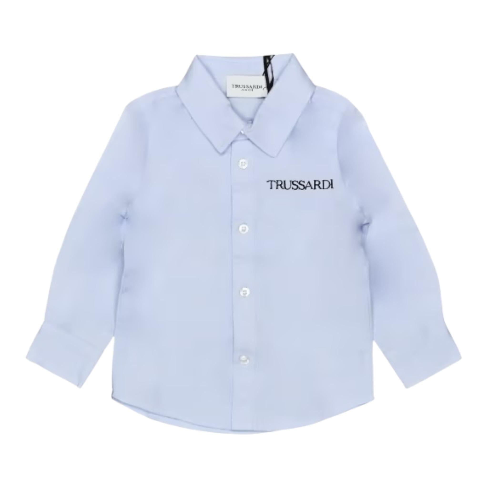 TRUSSARDI camicia manica lunga tinta unita con stampa Azzurro per Bambino TIA24066CAJ AZZURRO TRUSSARDI 