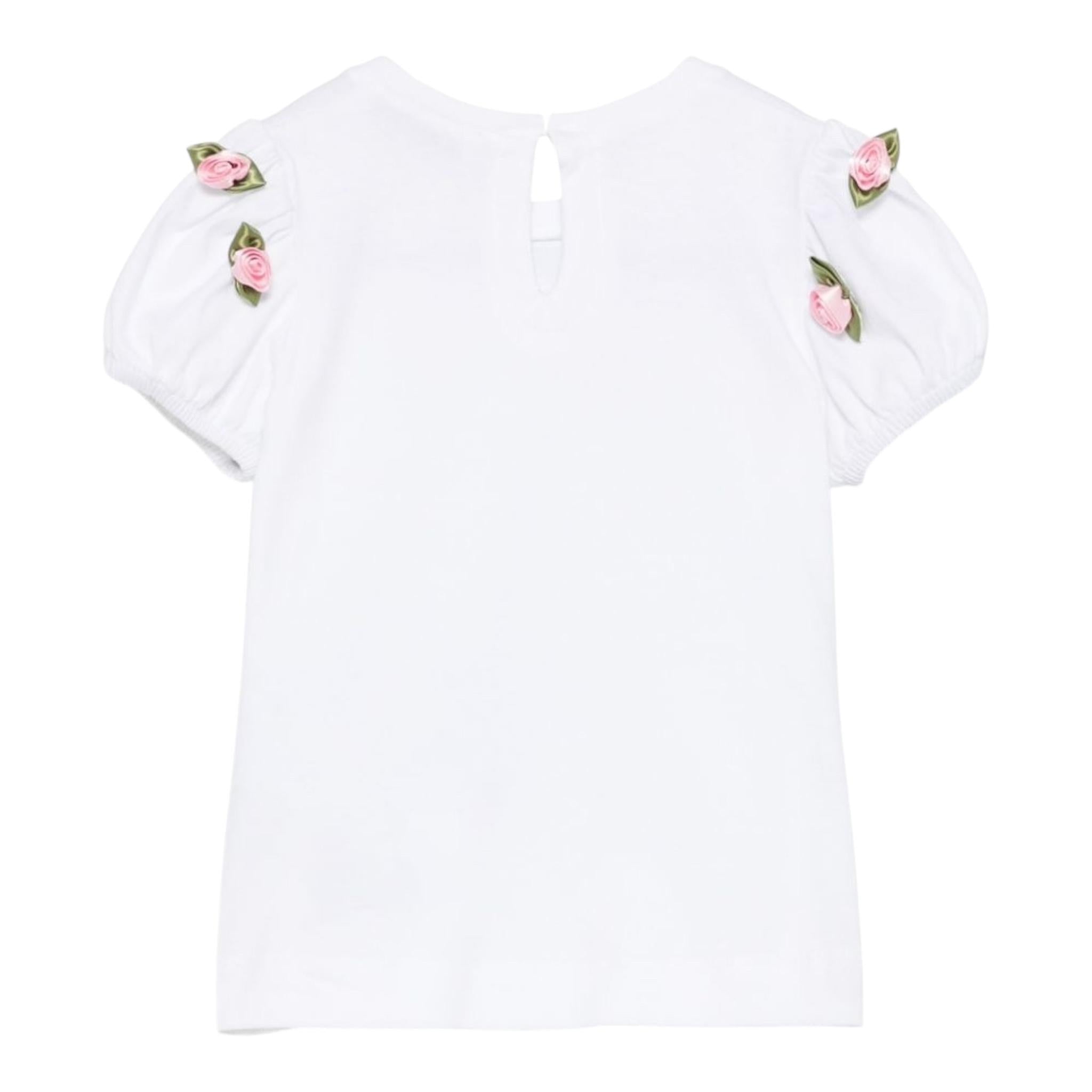 Monnalisa T-Shirt Girocollo Tinta Unita con Applicazioni per Neonata 31E604N BIANCO MONNALISA 