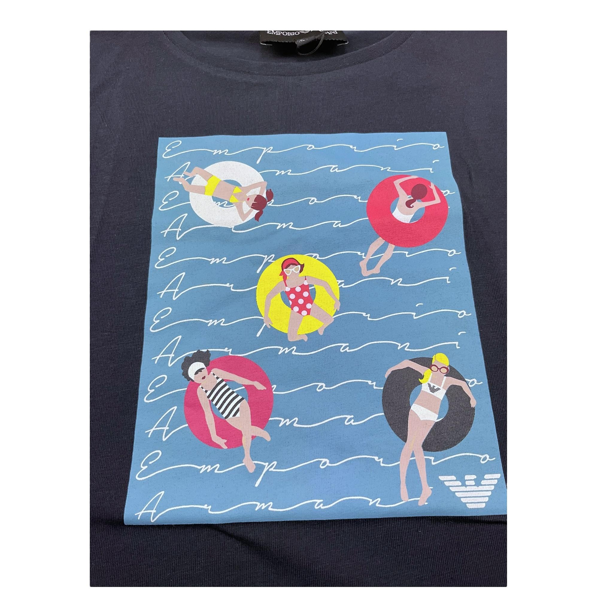 Emporio Armani T-Shirt Girocollo Tinta Unita con Logo per Bambina 3G3T02 BLU EMPORIO ARMANI 