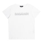 Balmain T-Shirt Girocollo Tinta Unita con Brillantini per Bambina BS8B61 BIANCO BALMAIN 