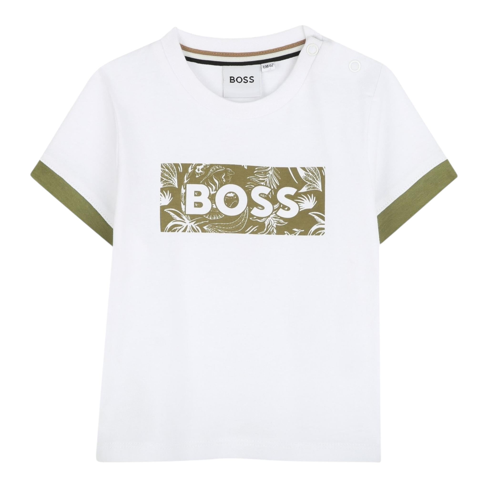 Boss T-Shirt Girocollo Tinta Unita con Stampa Logo per Neonato J52109 BIANCO BOSS 
