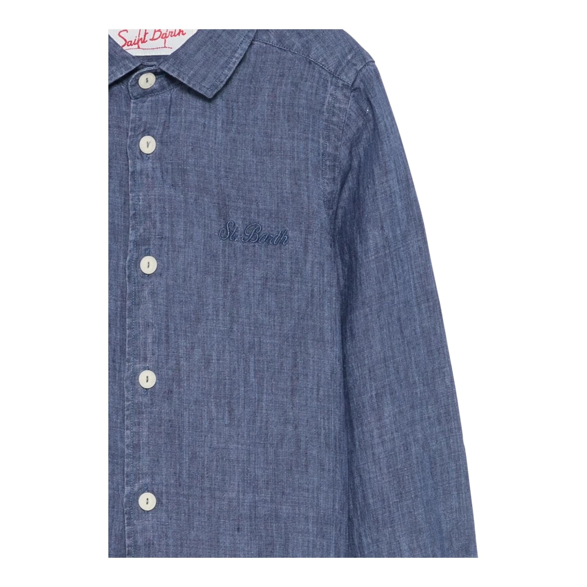 Saint Barth Camicia Manica Lunga Tinta Unita per Bambino AGN0001003 BLU SAINT BARTH 