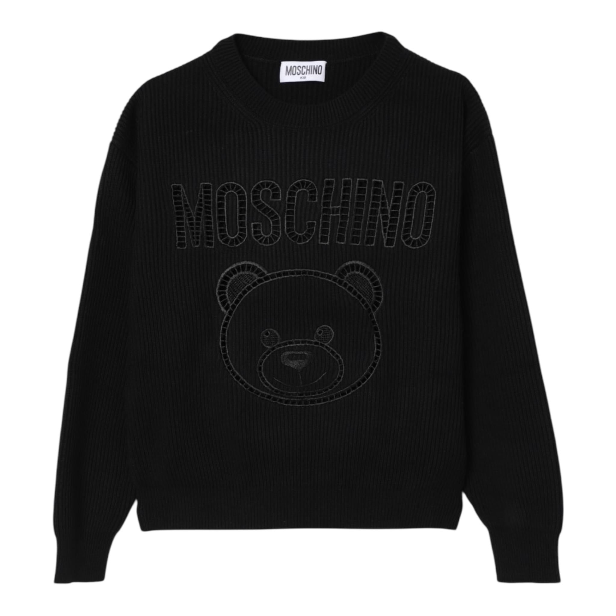 Moschino Maglia Girocollo Tinta Unita con Logo per Bambino HUW019 NERO MOSCHINO 