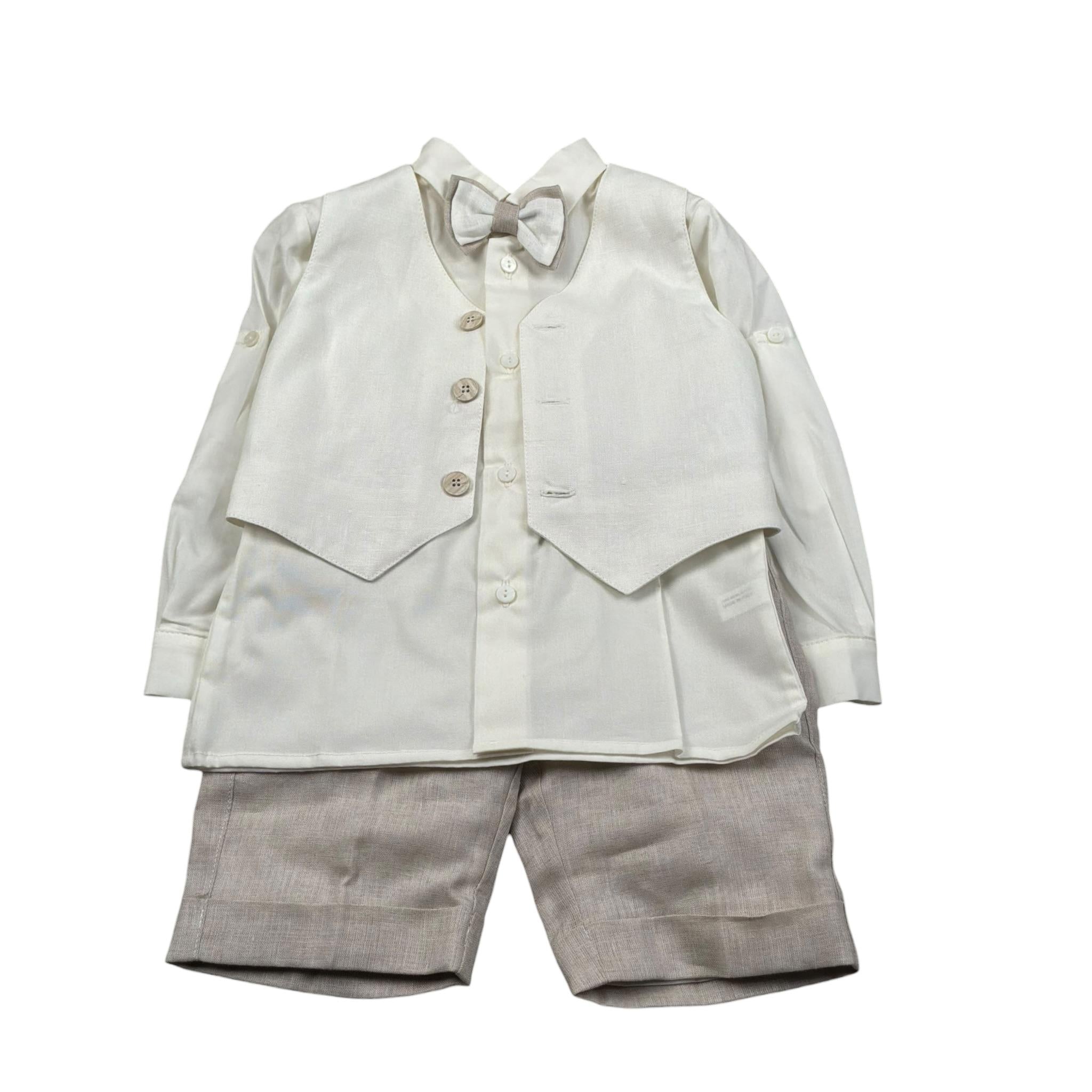 Pure Firenze Completo 4 Pezzi Camicia-Gilet-Bermuda-Papillon per Neonato 11088 PANNA PURE FIRENZE 