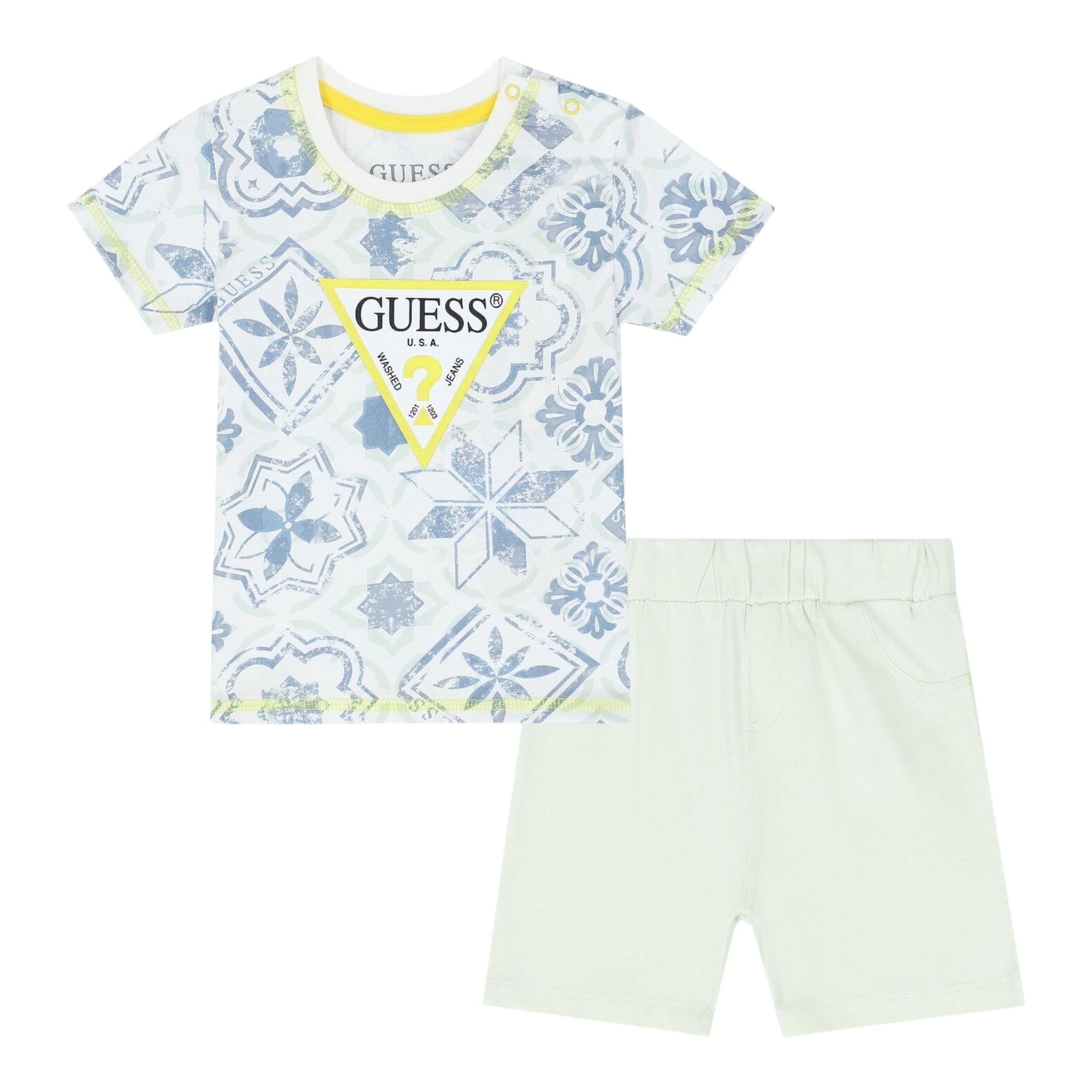 Guess Complet 2 Pezzi T-Shirt-Bermuda Bicolore per Neonato I2GG00K8HM3 VERDE ACQUA GUESS 