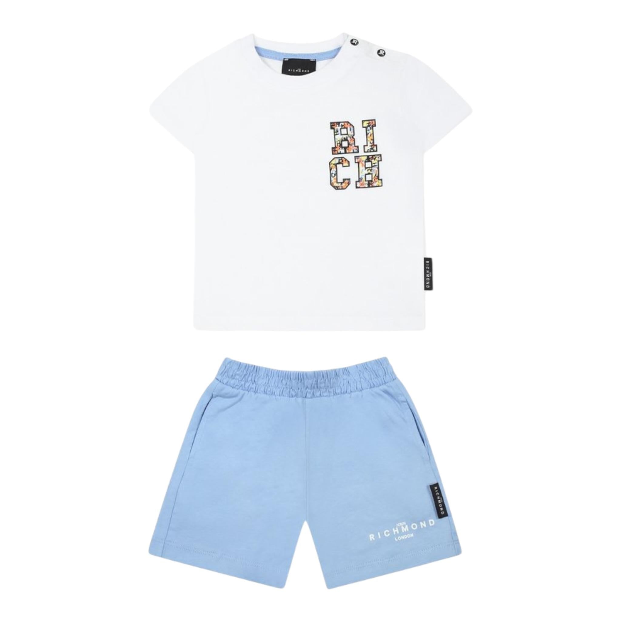 John Richmond Completo 2 Pezzi T-Shirt-Bermuda Bicolore Bianco/Azzurro per Neonato RIP25050CJXX BIANCO/AZZURRO JOHN RICHMOND 