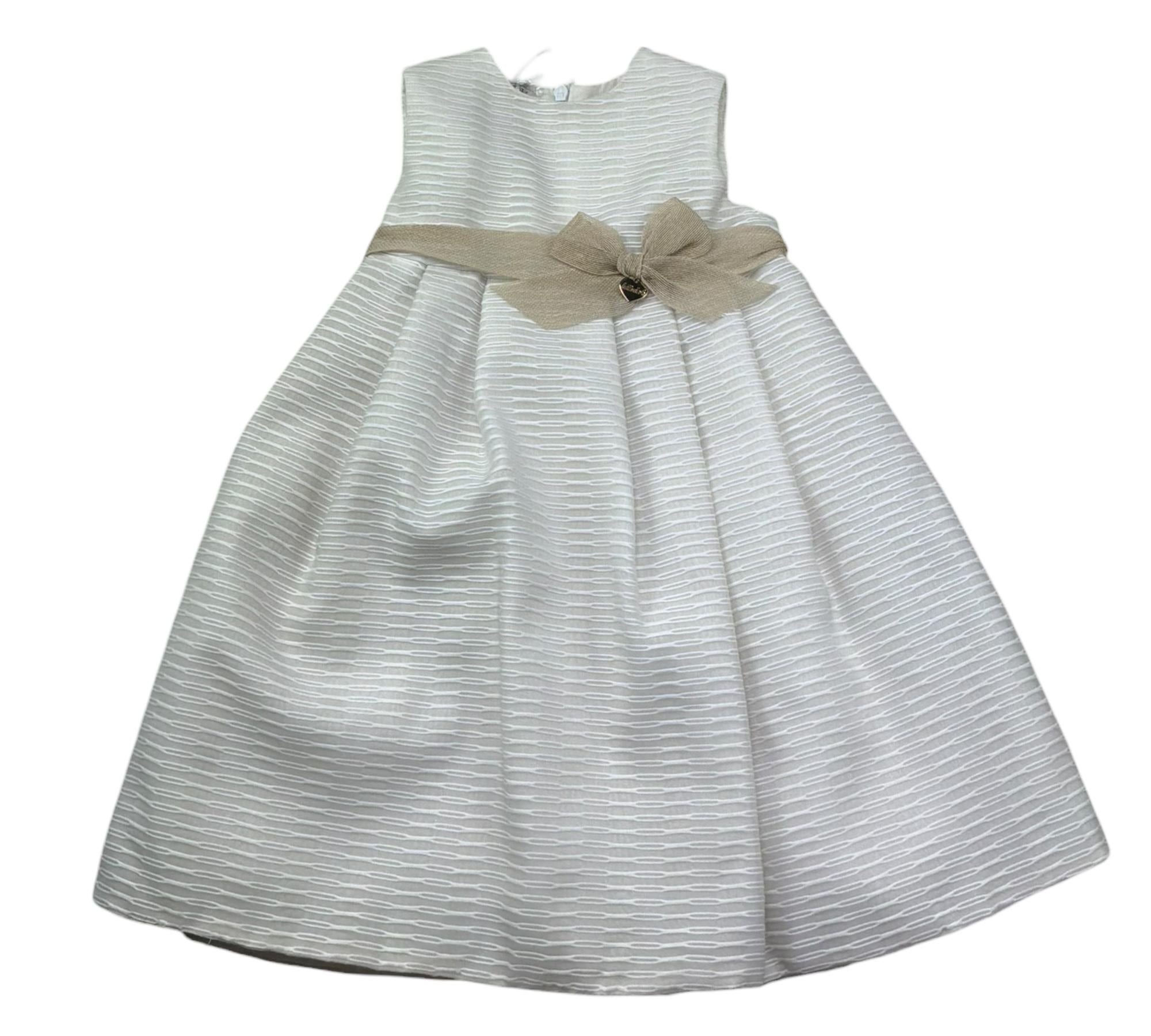 Le Bebe Abito Mezza Manica Tinta Unita con Fiocco per Neonata LBG0632 PANNA LE BEBE 