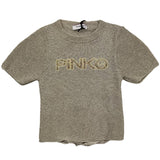 Pinko T-Shirt Girocollo Tinta Unita Glitterata Oro Per Bambina