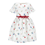 Monnalisa Abito Tinta Unita con Cintura E Fantasia Fiori per Bambina 71E909 BIANCO MONNALISA 