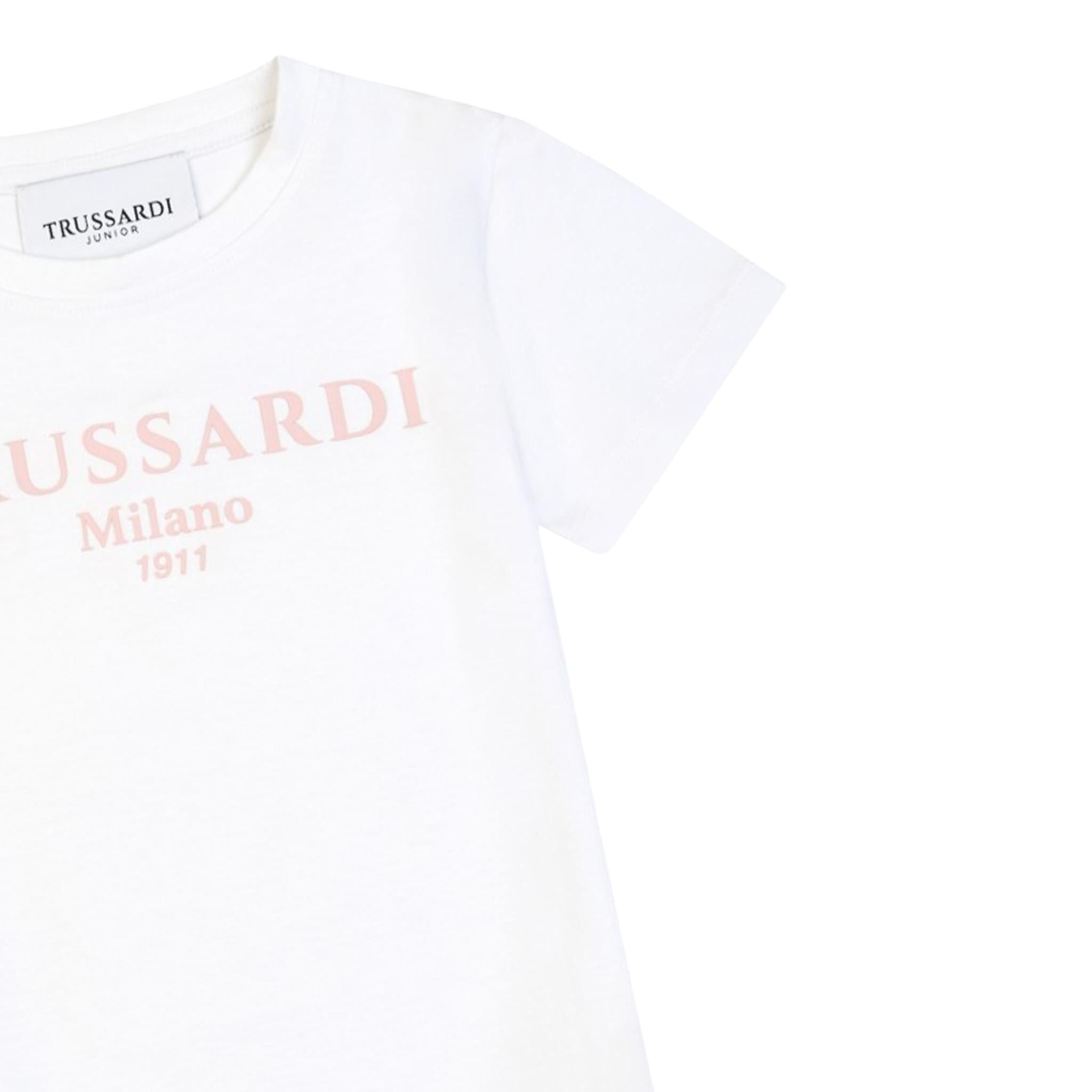 Trussardi T-Shirt Girocollo Tinta Unita con Stampa per Bambina TGP25004TS BIANCO TRUSSARDI 