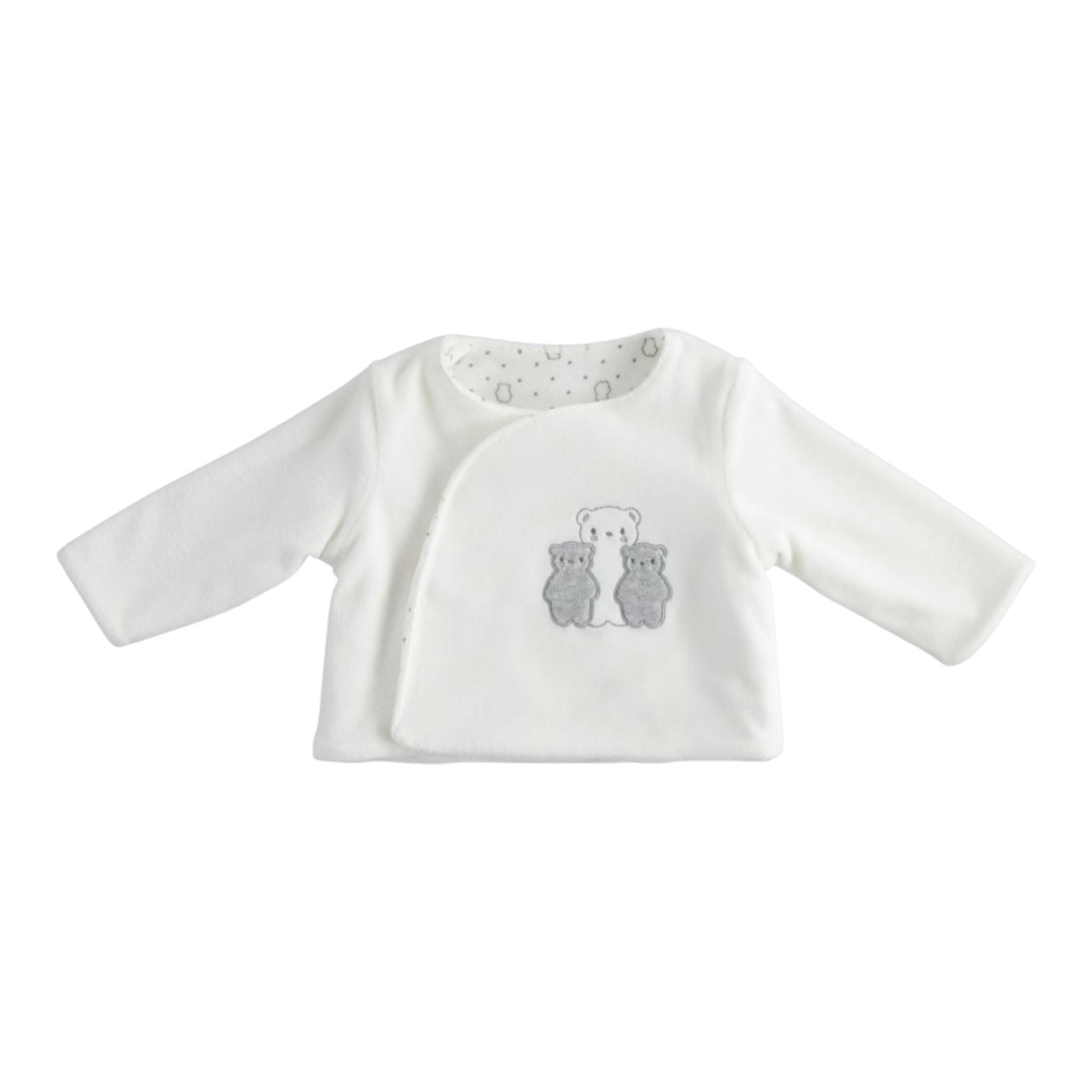 MINI BANDA maglia tinta unita in velluto con bottoni Bianco per Neonato 35629 BIANCO MINI BANDA 