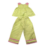 Ilfarobimbi Completo Canotta-Pantalone A Palazzo Tinta Unita Verde Per Bambina