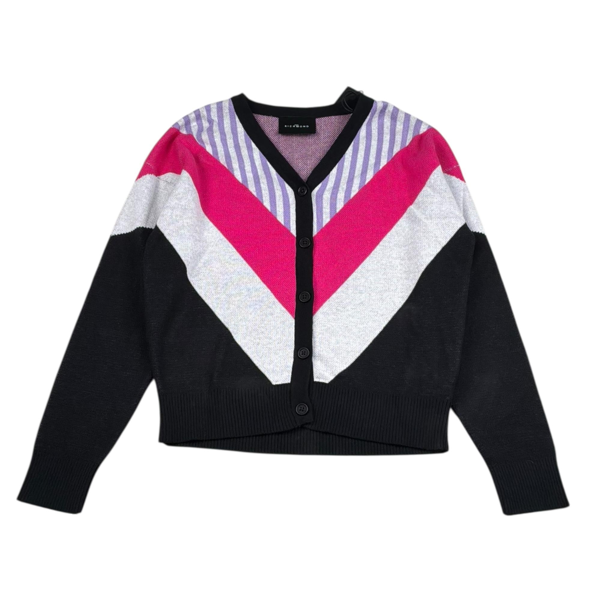 John Richmond Cardigan Tricolore con Stampa E Bottoni per Bambina RGP26135CD NERO JOHN RICHMOND 