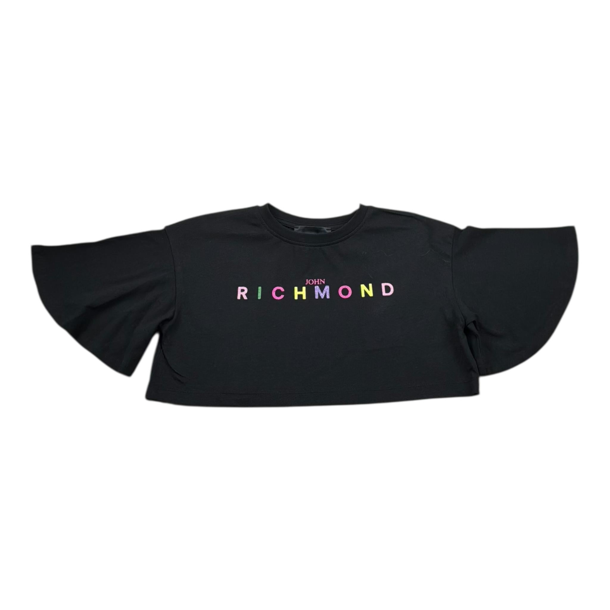 John Richmond T-Shirt Modello Crop Tinta Unita con Stampa per Bambina RGP26008TO NERO JOHN RICHMOND 