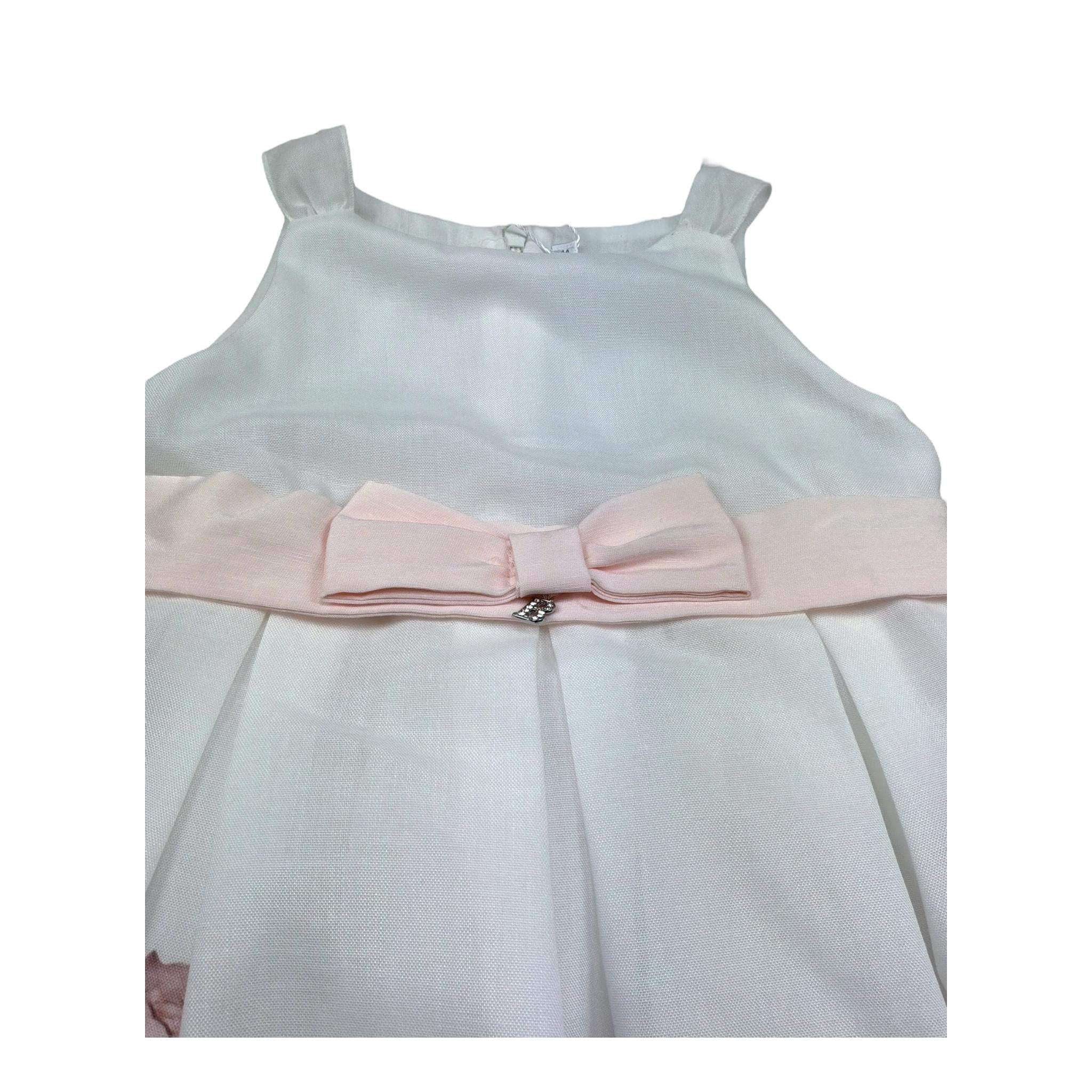 Barcellino Abito Giromanica Tinta Unita con Stampe per Bambina 121310 BIANCO BARCELLINO 