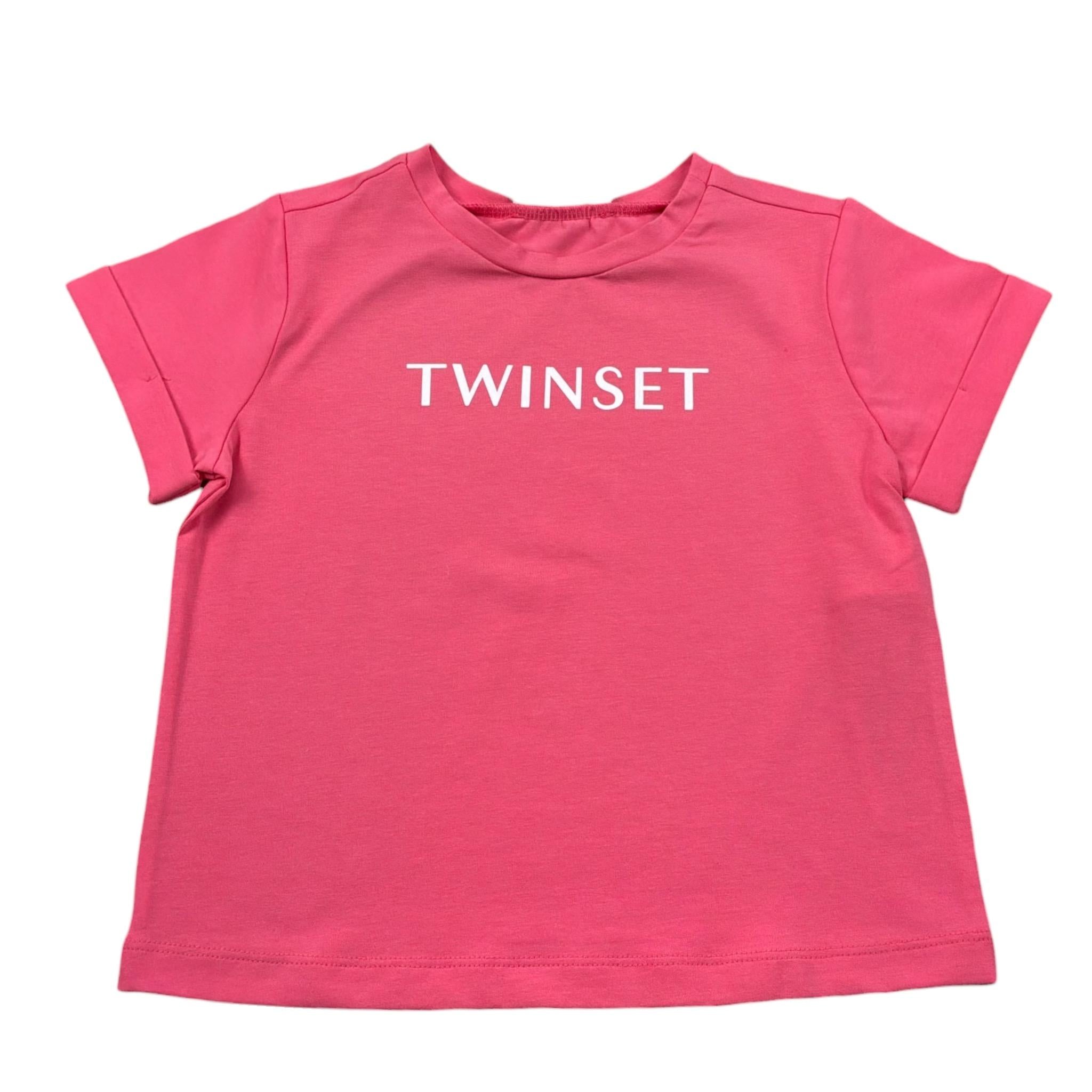 Twinset T-Shirt Girocollo tinta unita con Logo Rosa per Bambina 241GJ245 ROSA TWINSET 