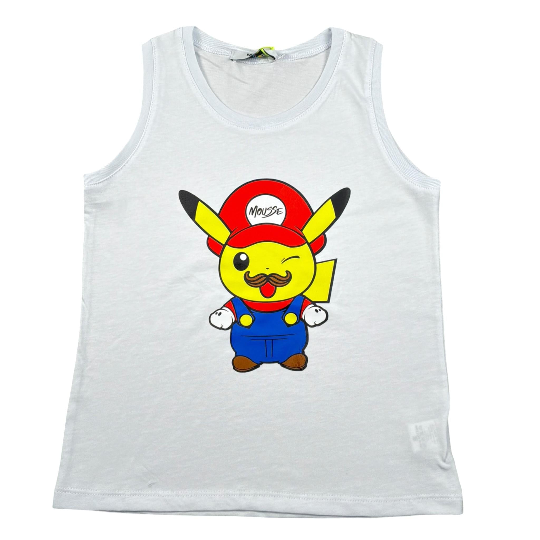 Mousse Canotta Tinta Unita con Stampa per Bambino PIKAMARIOX BIANCO MOUSSE 