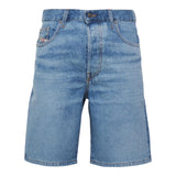 Diesel Bermuda In Denim Tinta Unita Con Girovita Regolabile Azzurro Per Bambino