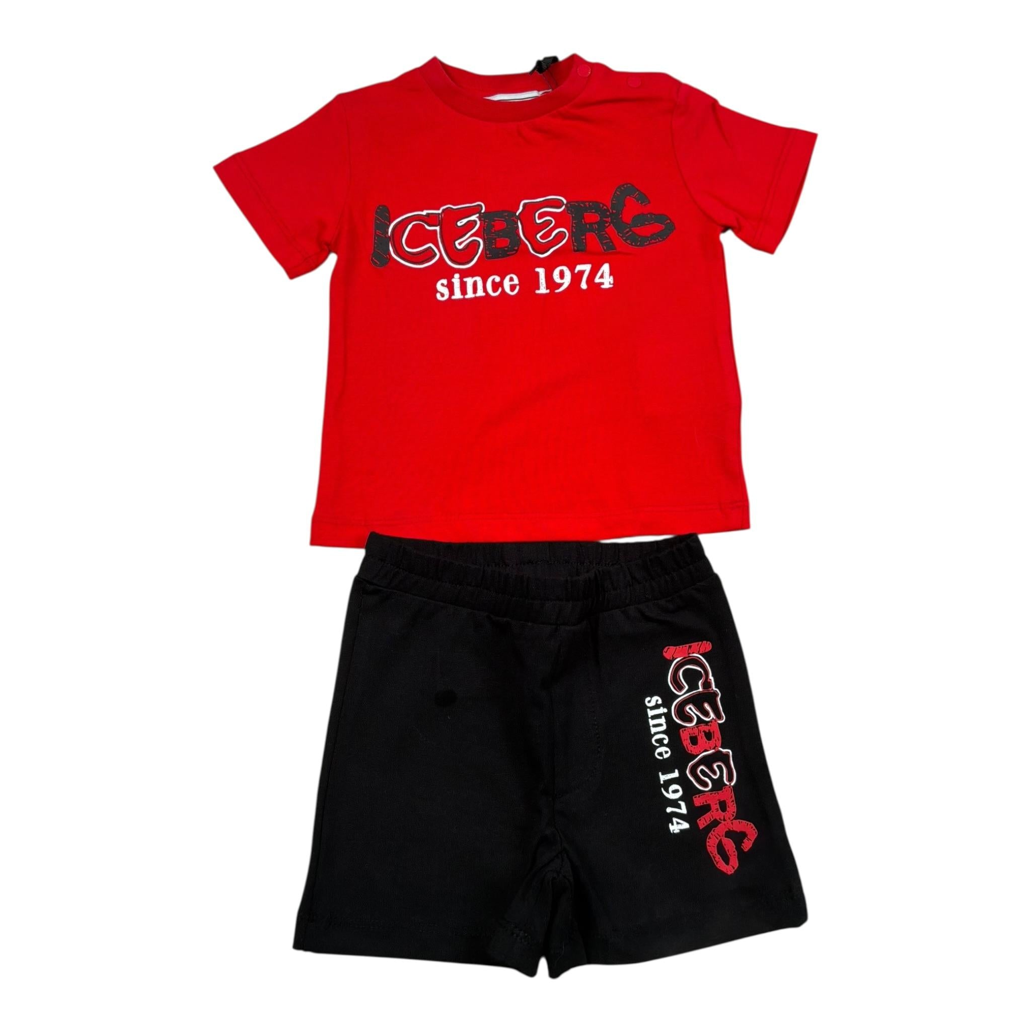 Iceberg Completo 2 Pezzi T-Shirt-Bermuda Bicolore per Neonato CCICE5102NX ROSSO/NERO ICEBERG 