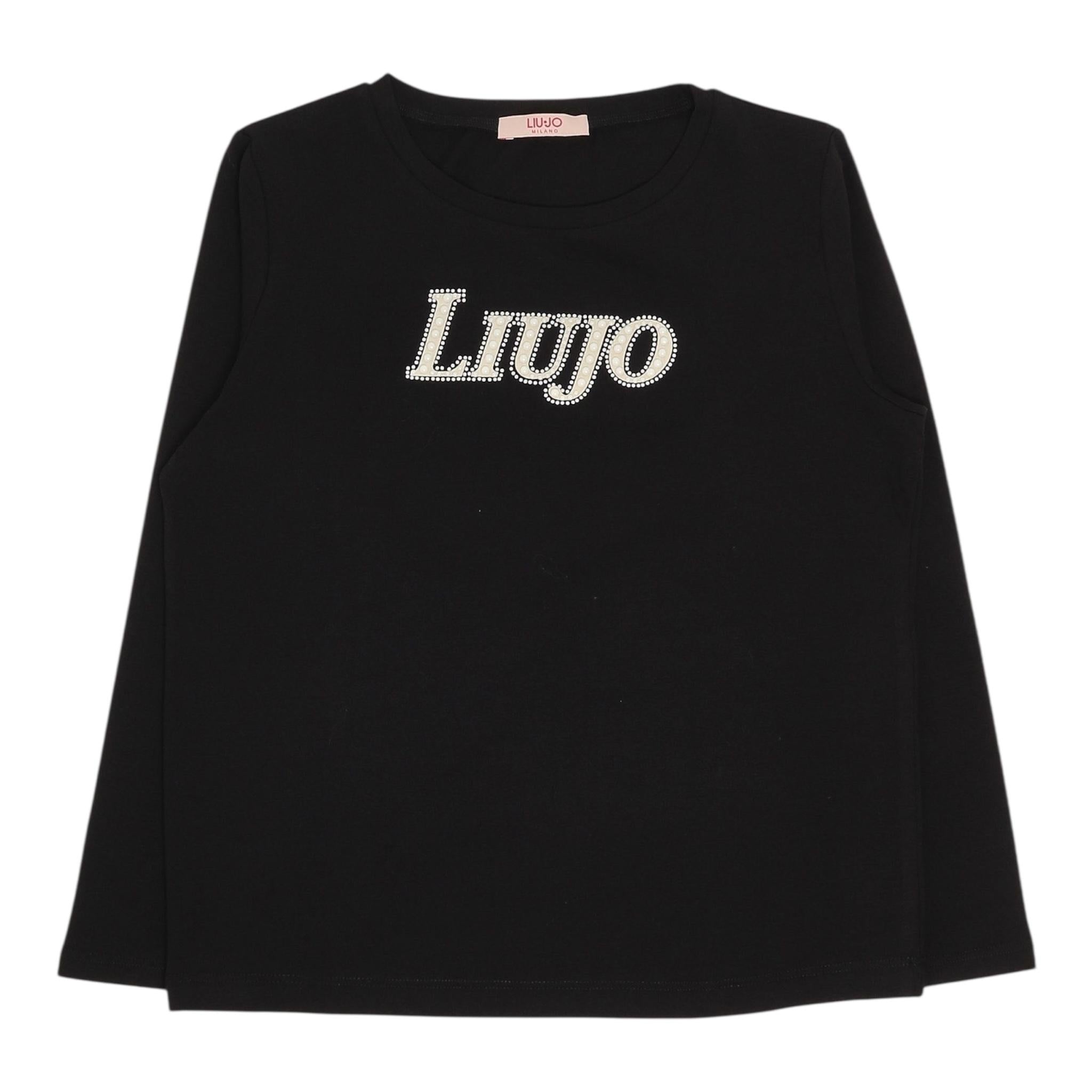 Liu Jo Shirt Girocollo Tinta Unita con Logo per Bambina GF4158 NERO LIU JO 
