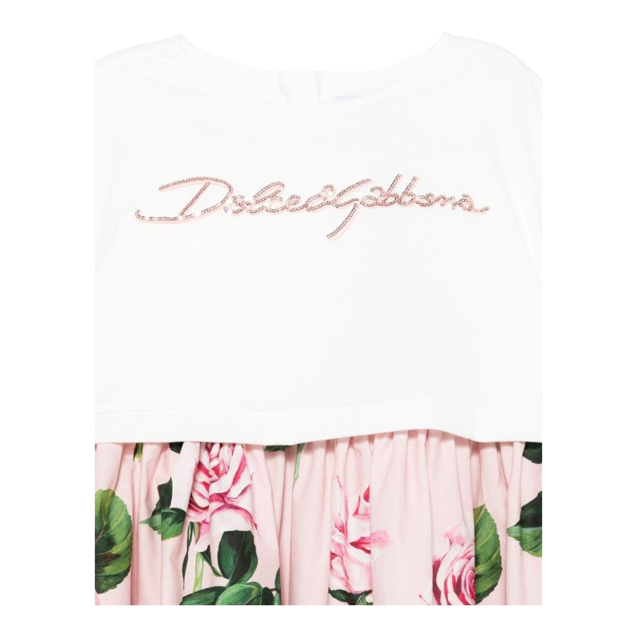 Dolce & Gabbana Abito Bicolore con Fantasia Fiori per Bambina L5JD9R BIANCO/ROSA DOLCE & GABBANA 