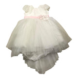 Sartoria Bramante Abito Mezza Manica Cerimoniale Con Tulle E Fascia In Vita In Contrasto Bianco Per Neonata