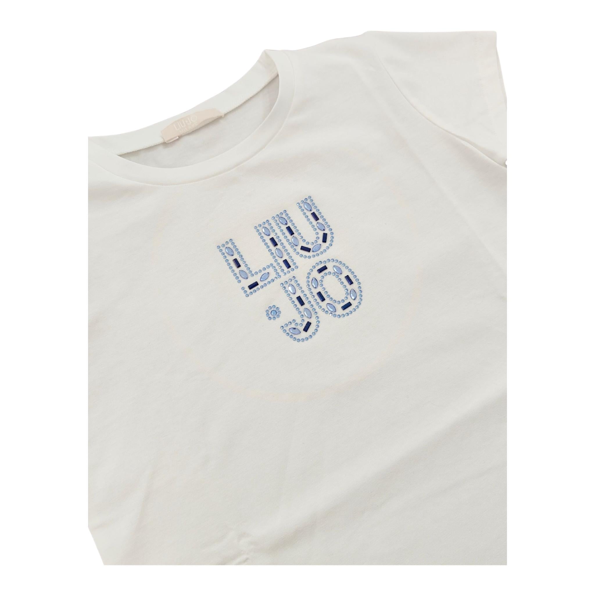 Liu Jo T-Shirt Girocollo Tinta Unita con Brillantini per Bambina KA5094JX BIANCO LIU JO 