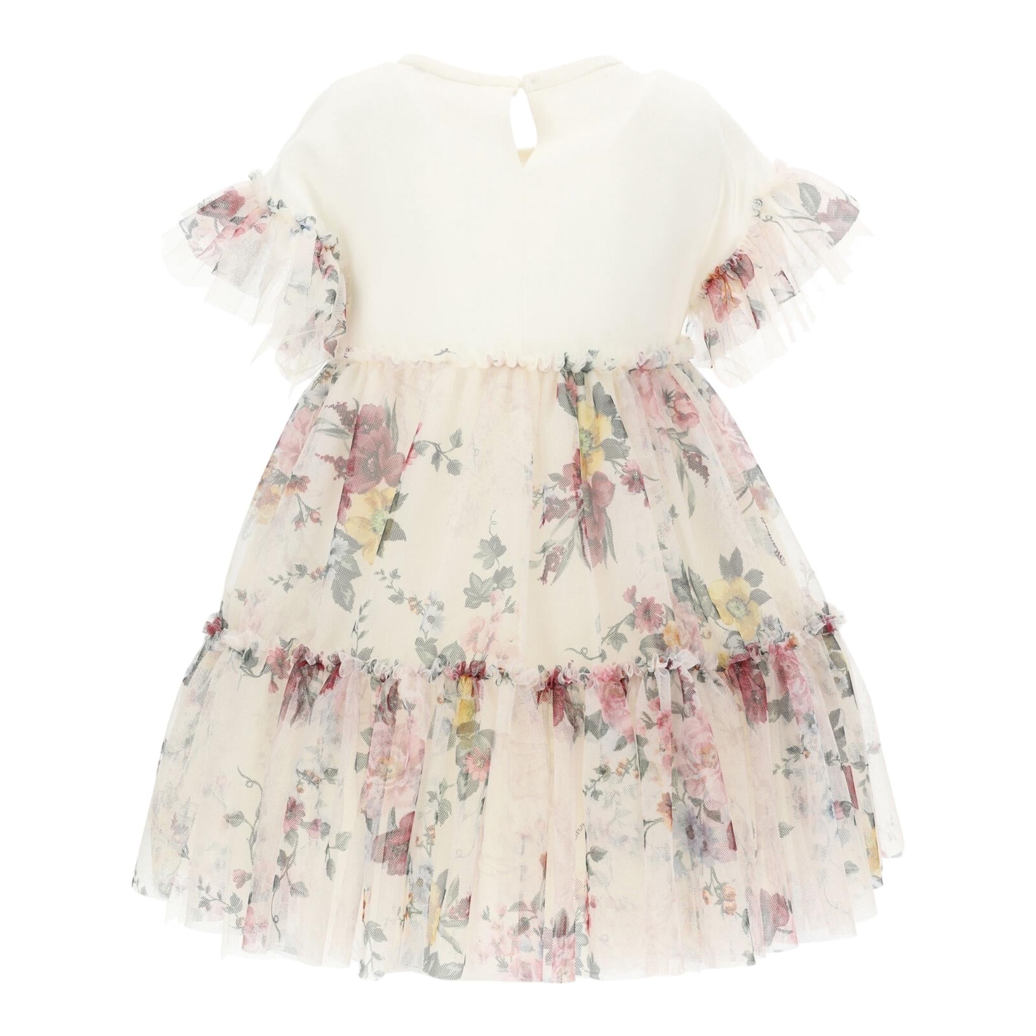 Monnalisa Abito Tinta Unita con Fantasia Fiori E Tulle per Bambina 110903 AVORIO MONNALISA 