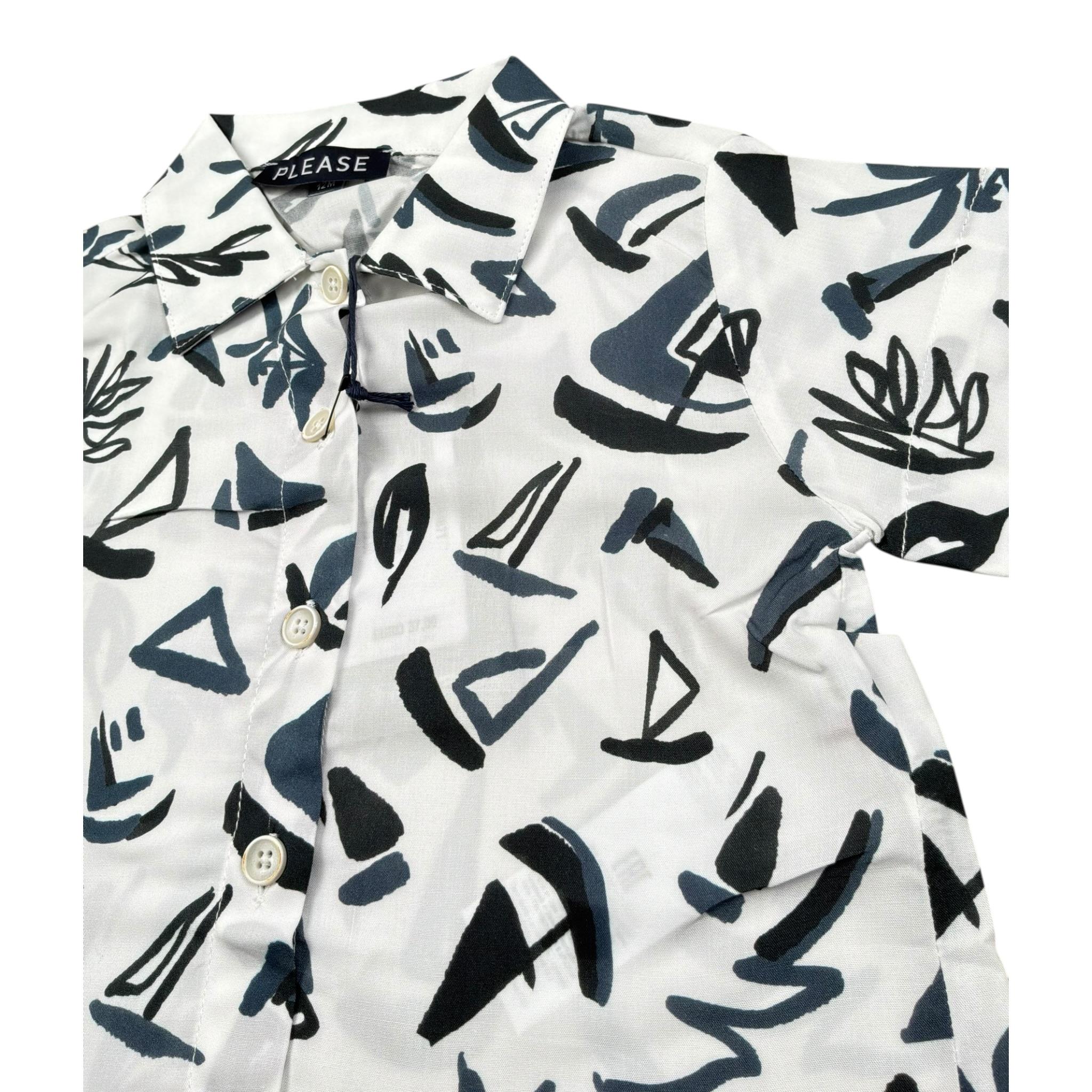 Please Camicia Tinta Unita con Stampa per Bambino CC80364B71J BIANCO PLEASE 