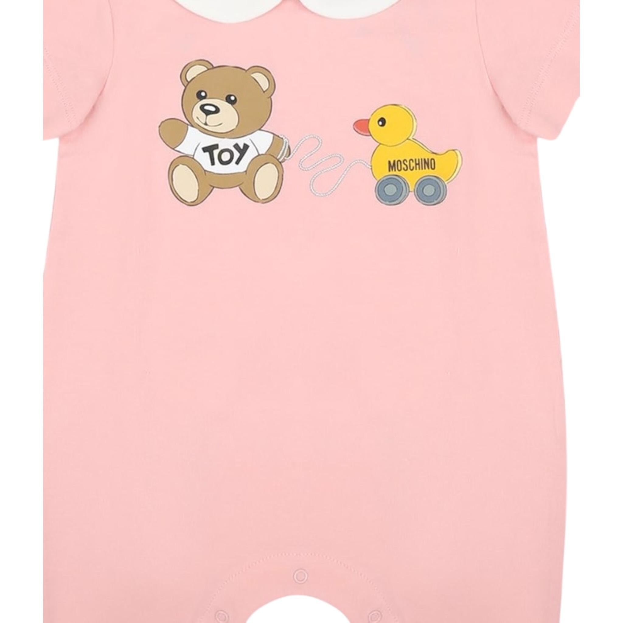 Moschino Pagliaccetto Tinta Unita con Stampa per Neonata MUT03T ROSA MOSCHINO 