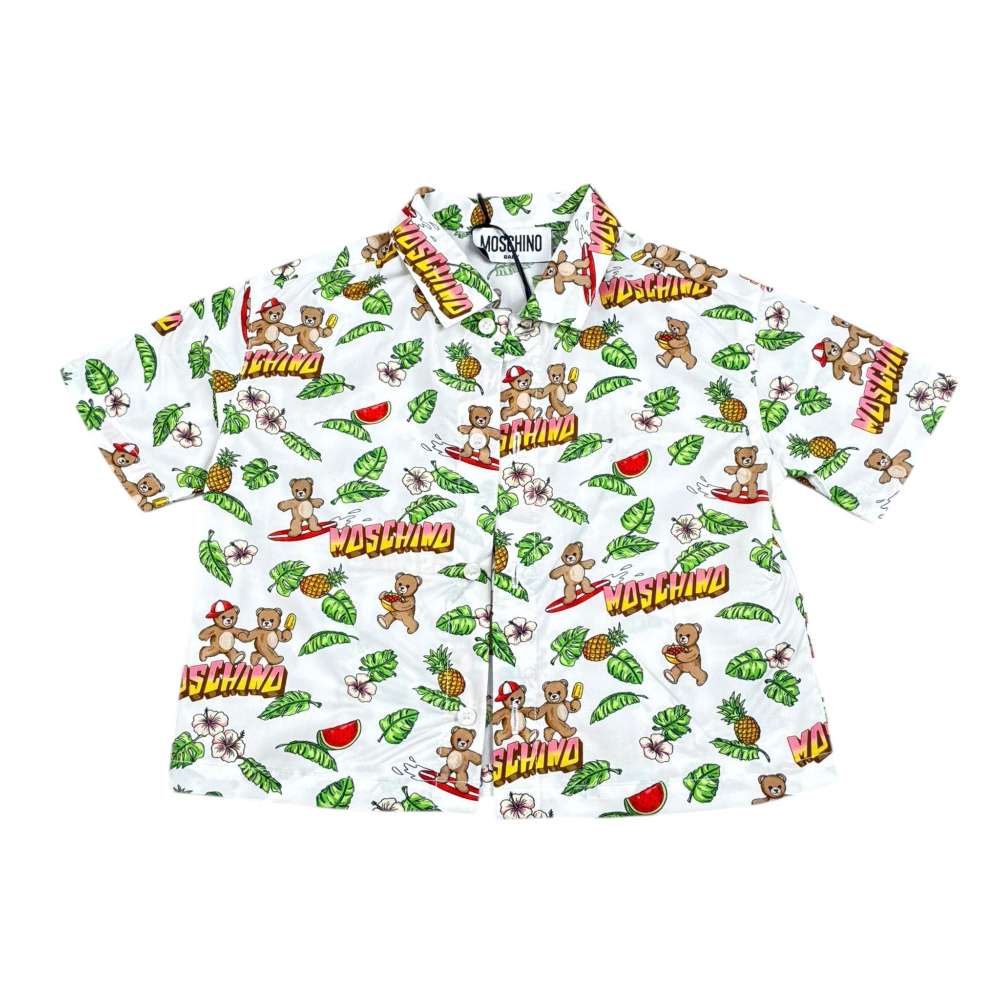 Moschino Camicia Mezza Manica Tinta Unita con Stampa per Neonato MUC01L BIANCO MOSCHINO 