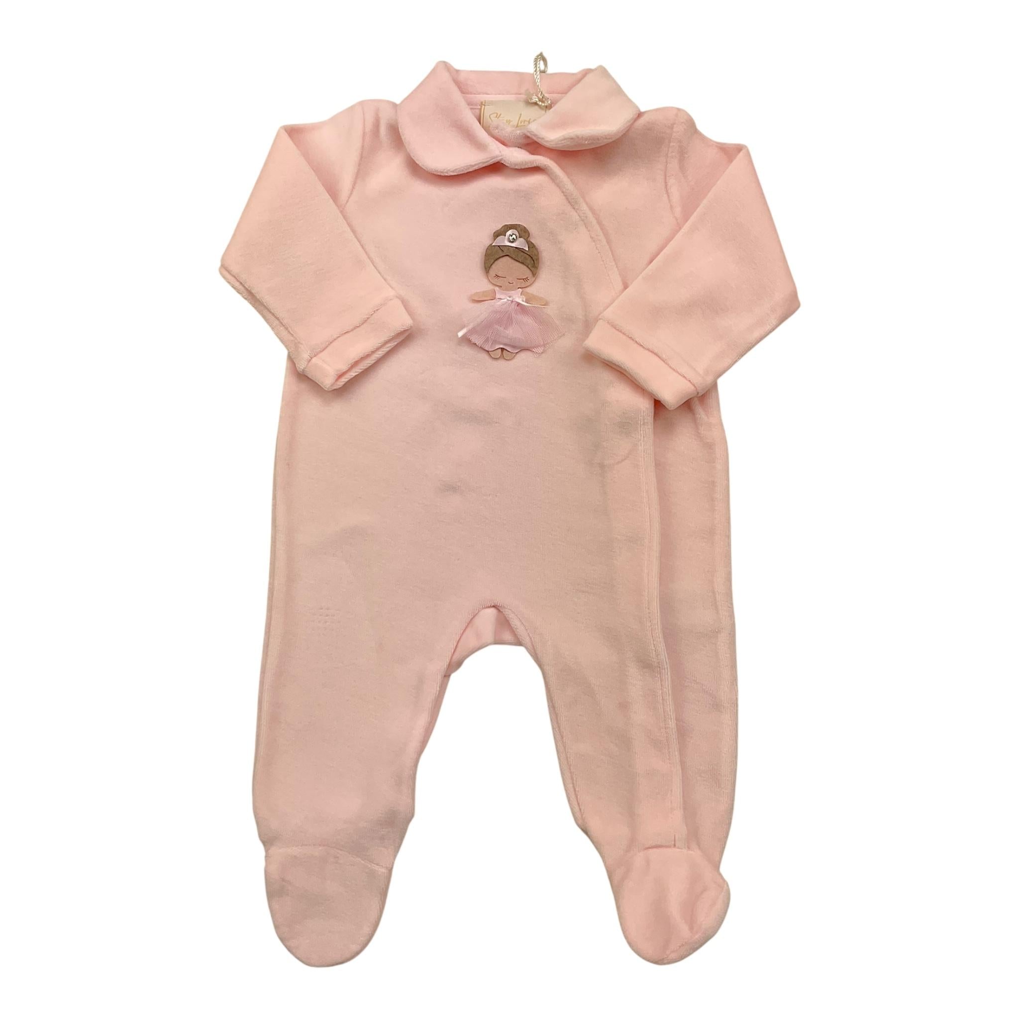 STORY LORIS tutina tinta unita in ciniglia con applicazioni Rosa per Neonata 57203 ROSA STORY LORIS 