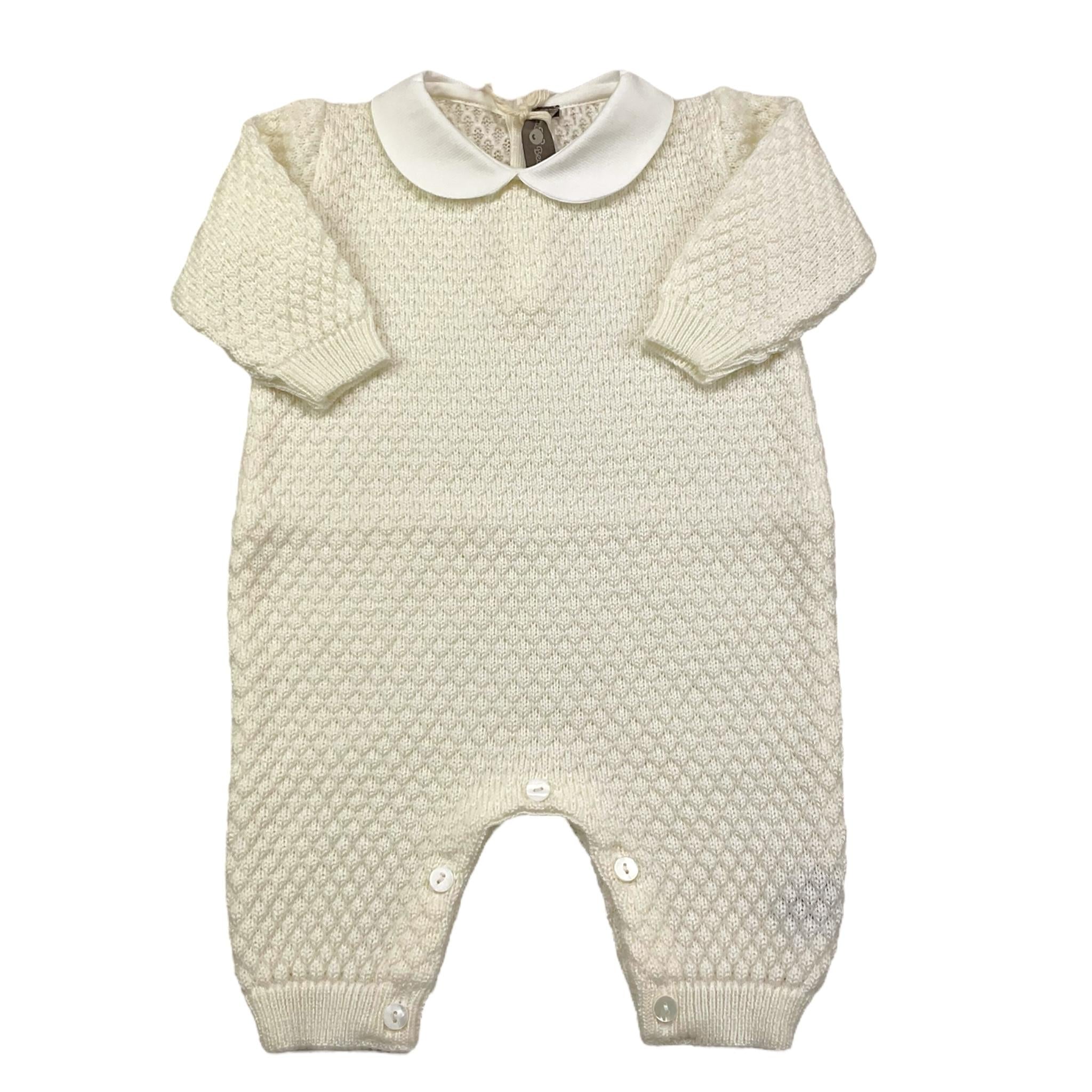 LITTLE BEAR tutina manica lunga tinta unita con colletto in contrasto Panna per Neonata 9101X PANNA LITTLE BEAR 