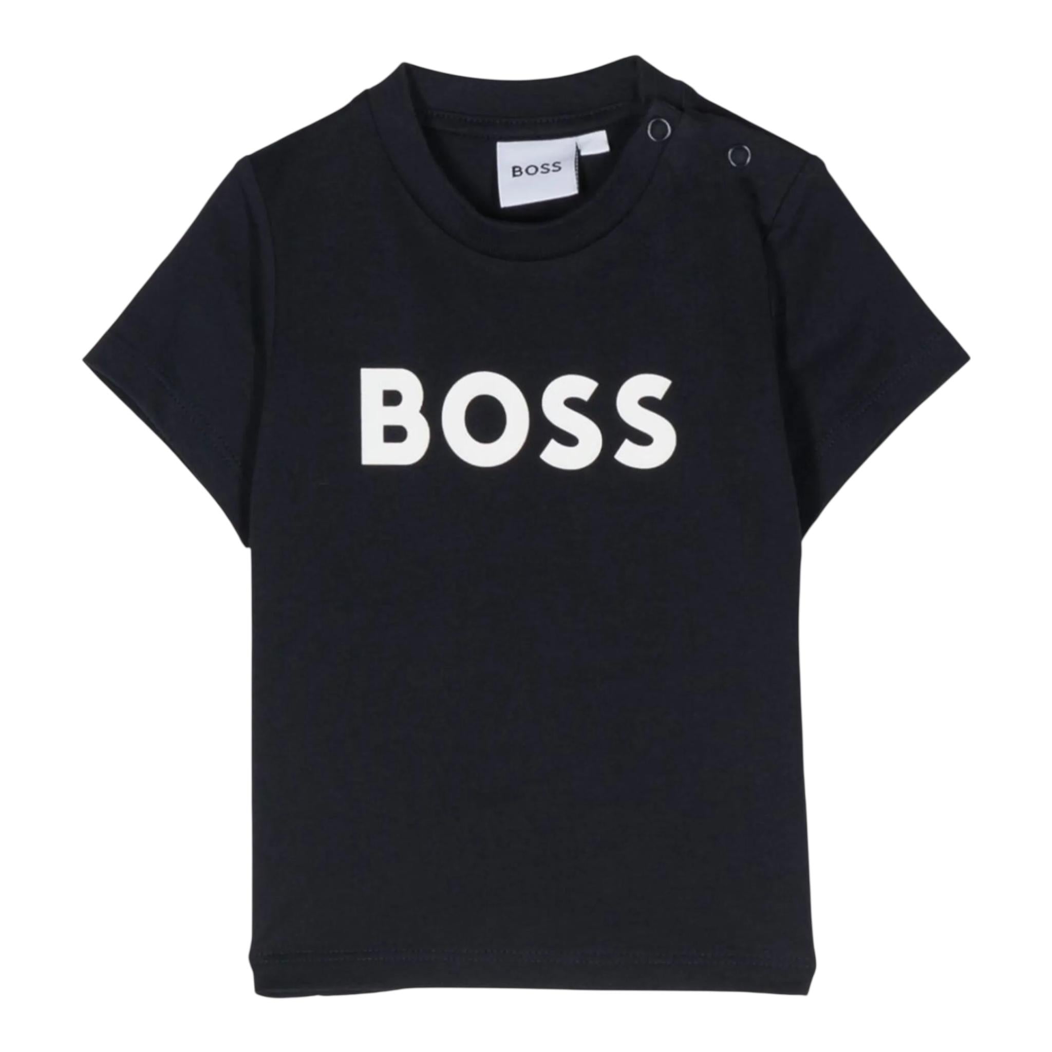 Boss T-Shirt Girocollo Tinta Unita con Stampa per Neonato J05P12 NERO BOSS 