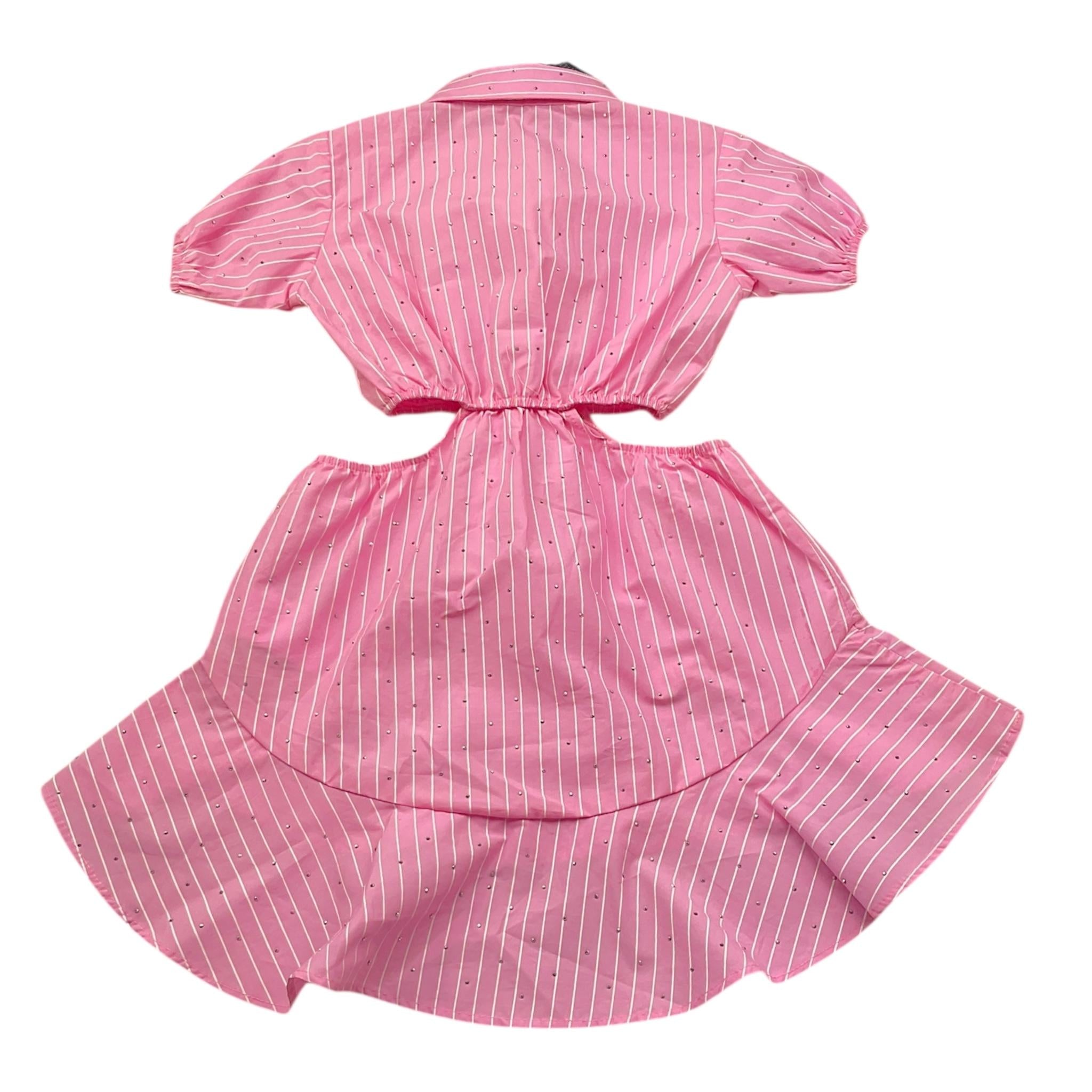 Fun & Fun Abito Tinta Unita con Fantasia A Righe per Bambina FBDR01360 ROSA FUN & FUN 