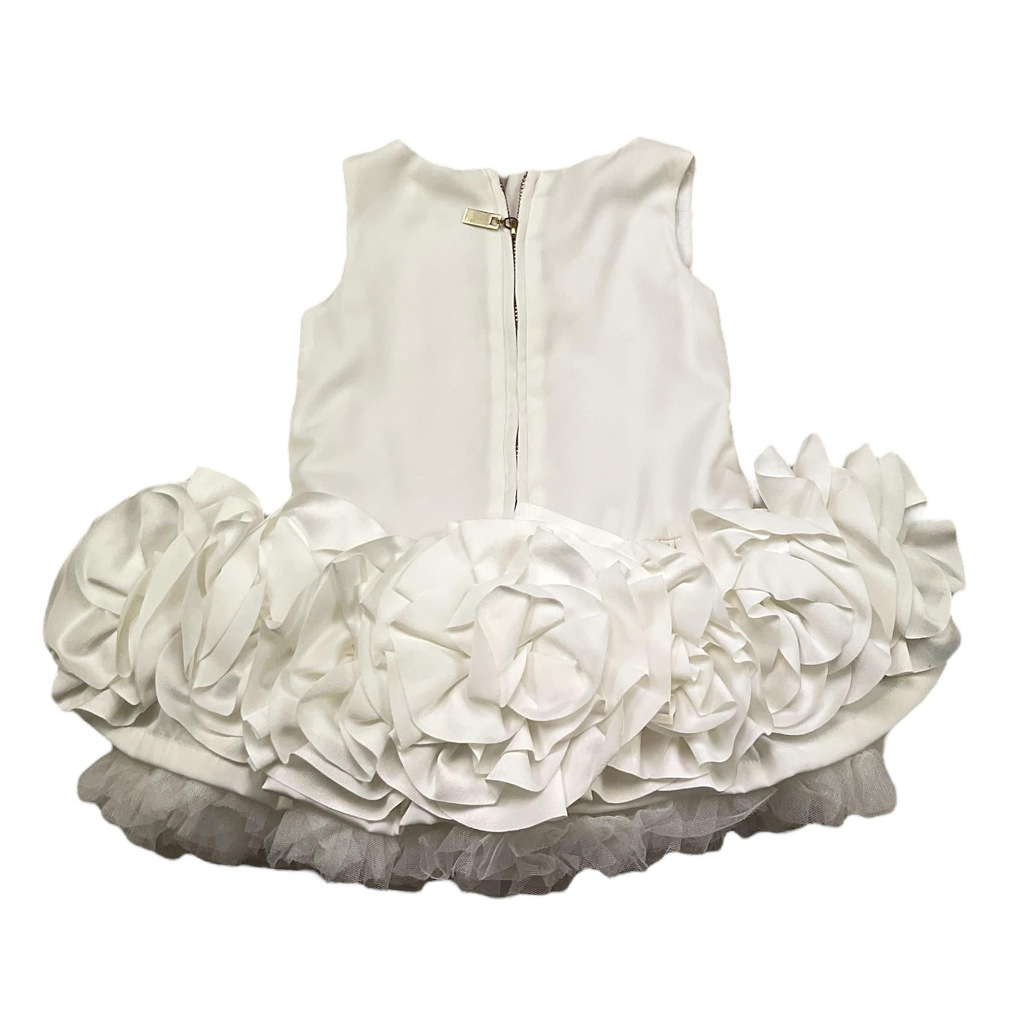 Fun & Fun Abito Giromanica Tinta Unita con Rose per Bambina FNCBDR2906J BIANCO FUN & FUN 