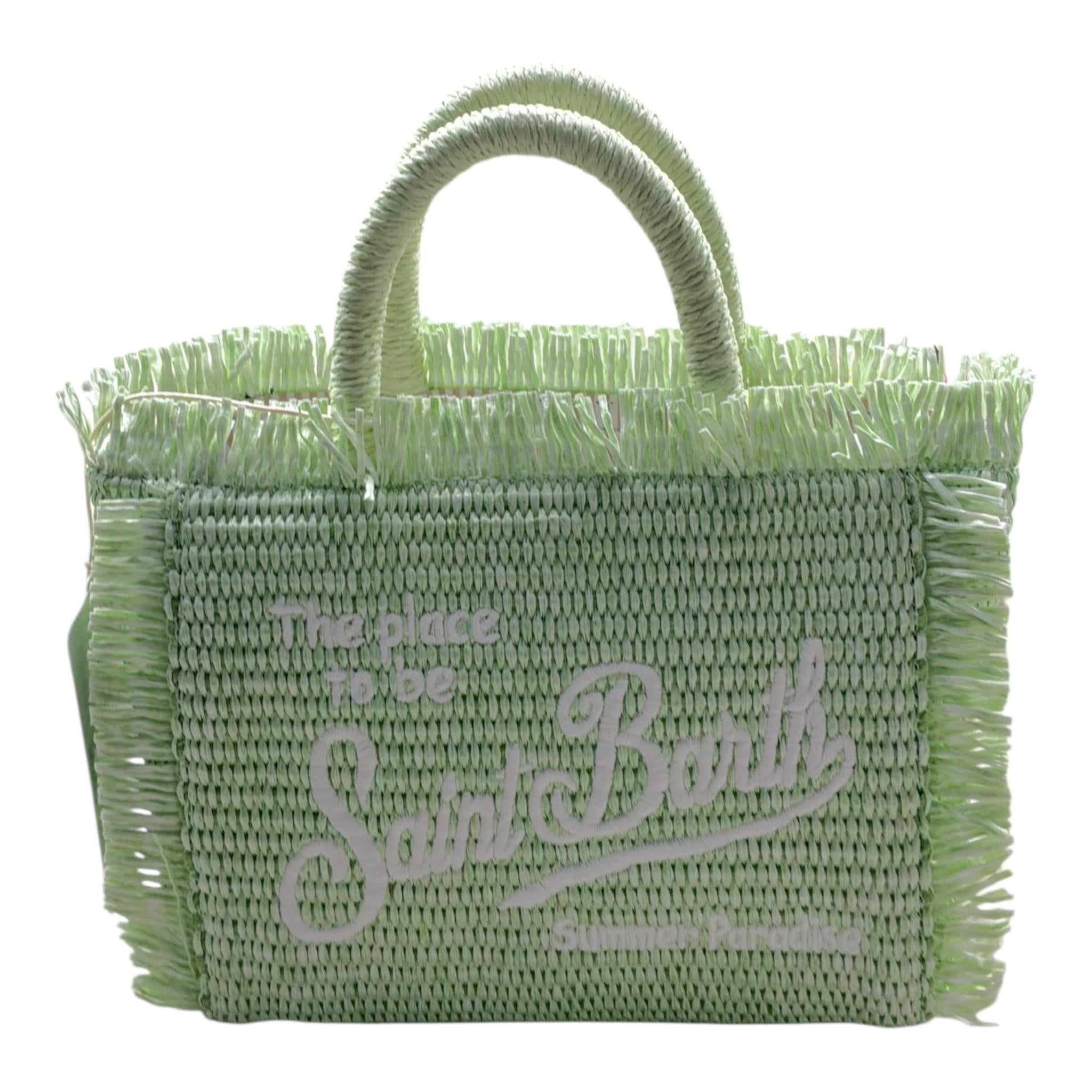 Saint Barth Borsa Tinta Unita con Stampa In Paglia per Bambina VAMI009 VERDE SAINT BARTH 