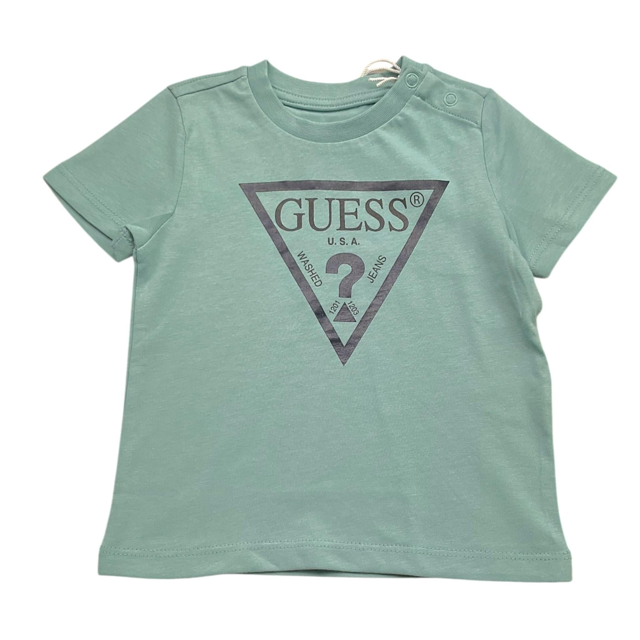 Guess T-Shirt Tinta Unita con Stampa per Neonato N73I55K8HM0 VERDE ACQUA GUESS 