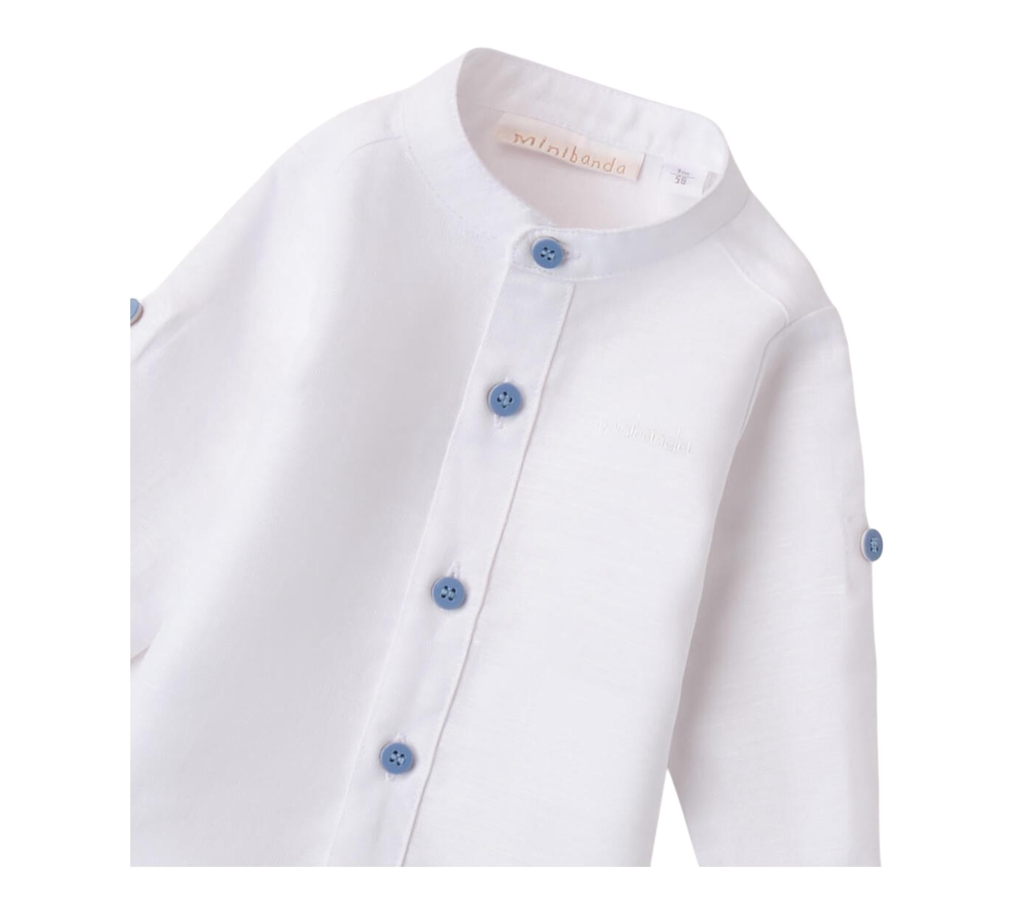 Minibanda Camicia Manica Lunga Tinta Unita Collo Coreano per Neonato 3B603 BIANCO MINIBANDA 