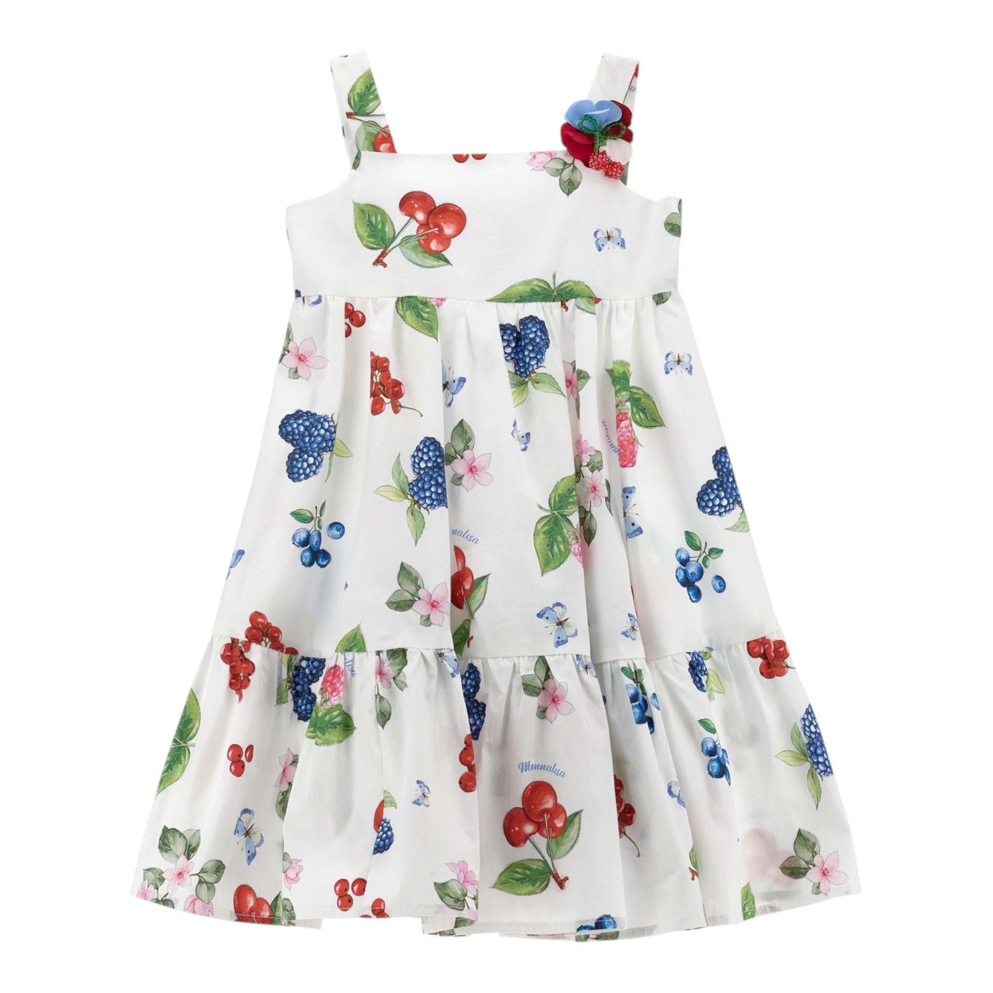 Monnalisa Abito Tinta Unita con Fantasia Fiori per Bambina 11E922 BIANCO MONNALISA 