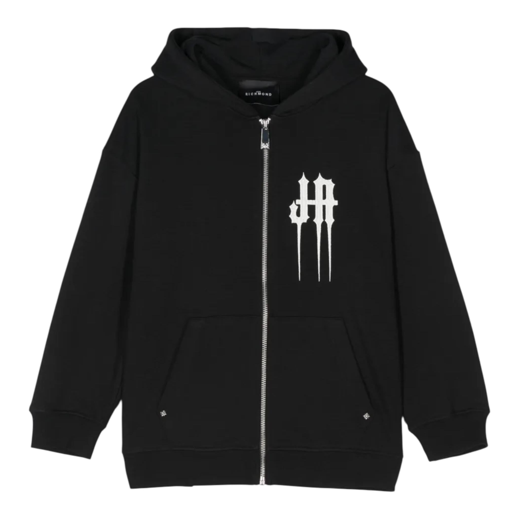 JOHN RICHMOND felpa con zip e cappuccio tinta unita con stampa Nero per Bambino RBA24020FEX NERO JOHN RICHMOND 