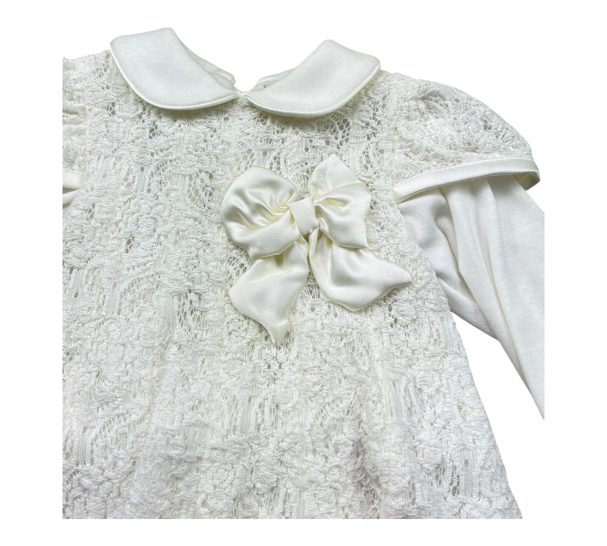 Aletta Abito Manica Lunga Tinta Unita con Ricami per Neonata RH99050 PANNA ALETTA 