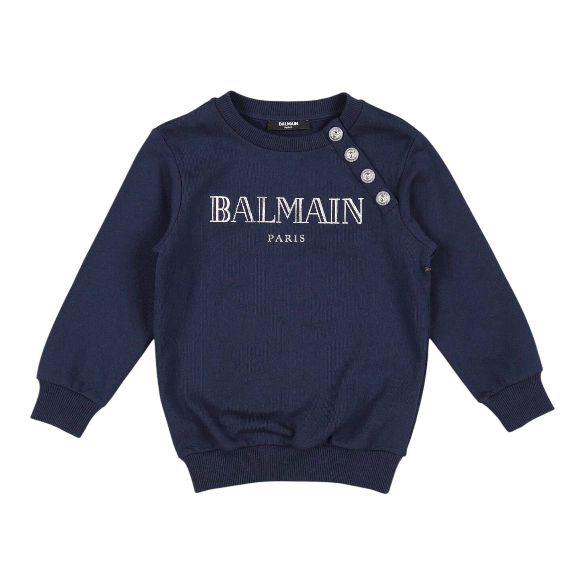 Balmain Felpa Chiusa Girocollo tinta unita con Logo Blu per Bambina BV4Q20 BLU BALMAIN 